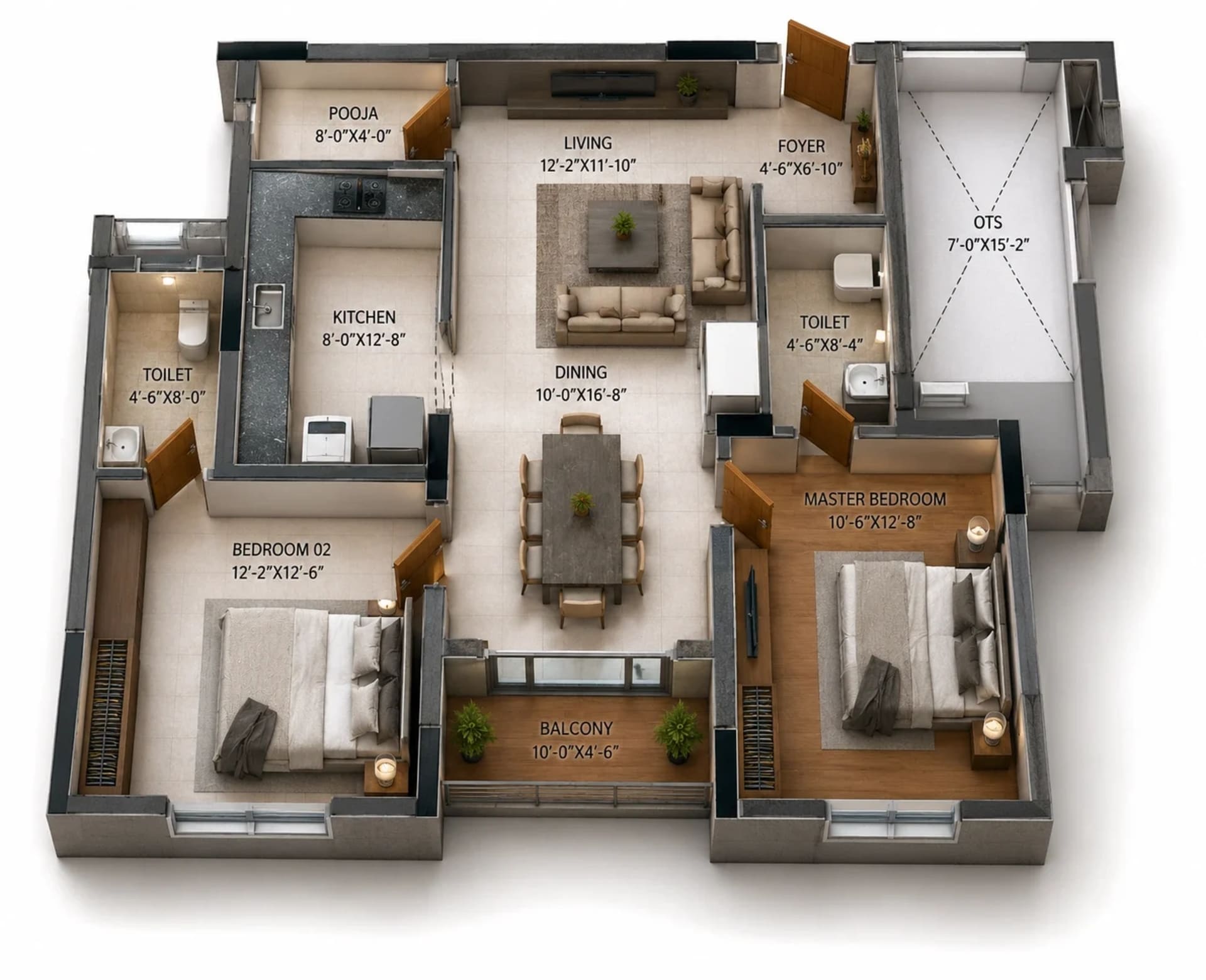 2 BHK Apartment Floor Plan – DRA Marina 100