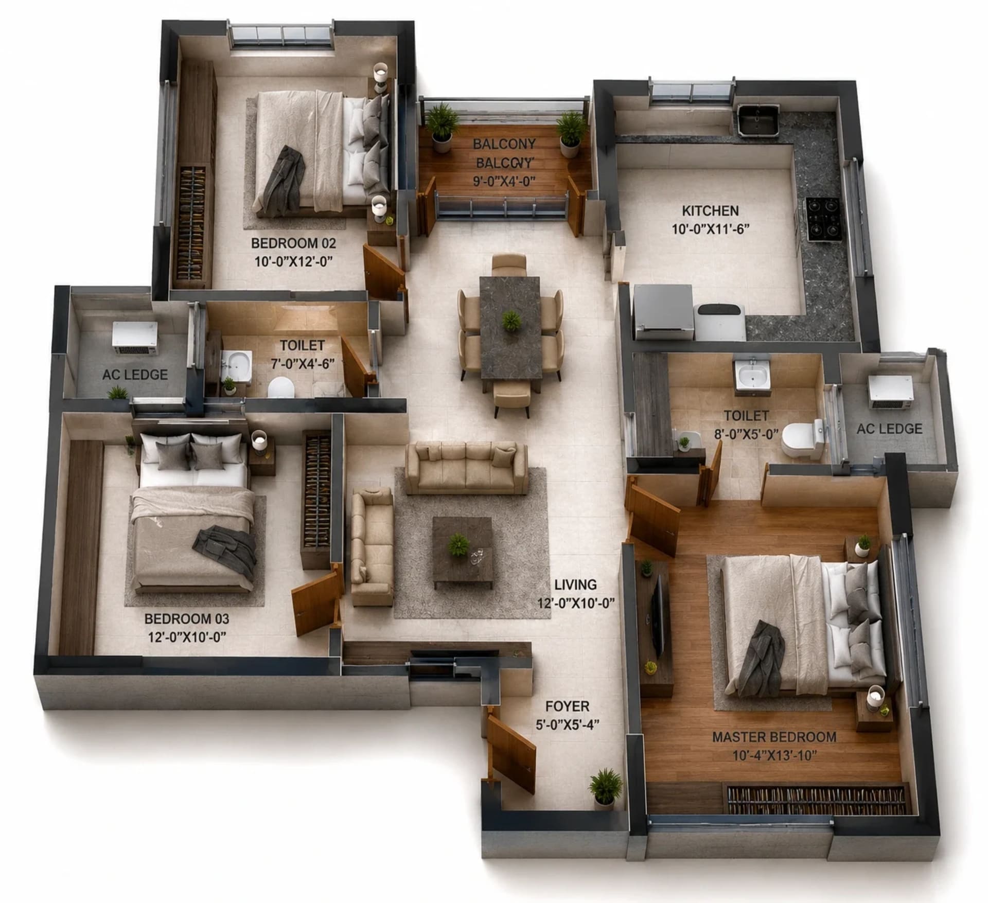 3 BHK Apartment Floor Plan – DRA Marina 100