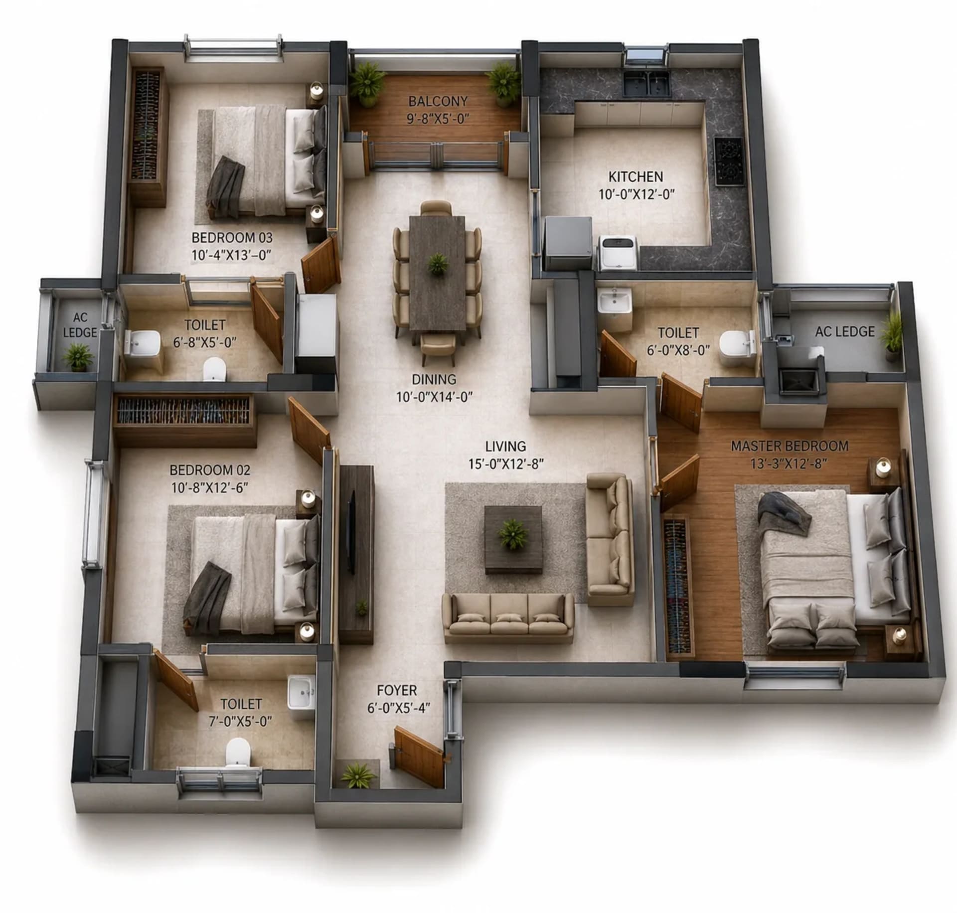 3 BHK Apartment Floor Plan – DRA Marina 100