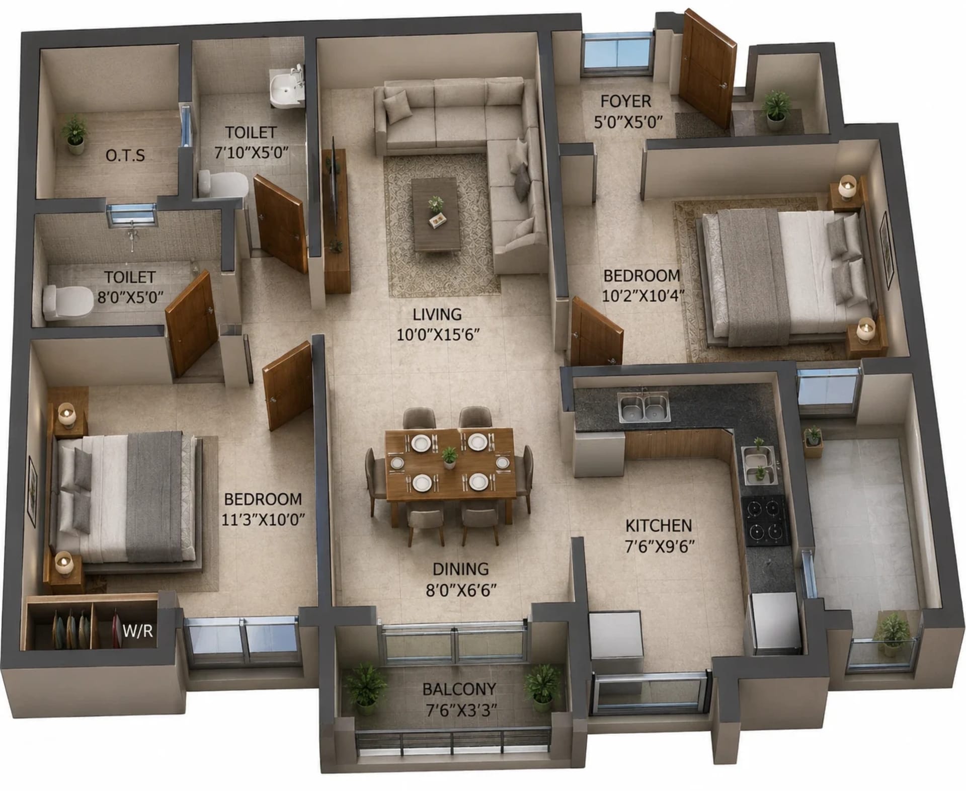 2 BHK Apartment Floor Plan – Malles Adhika