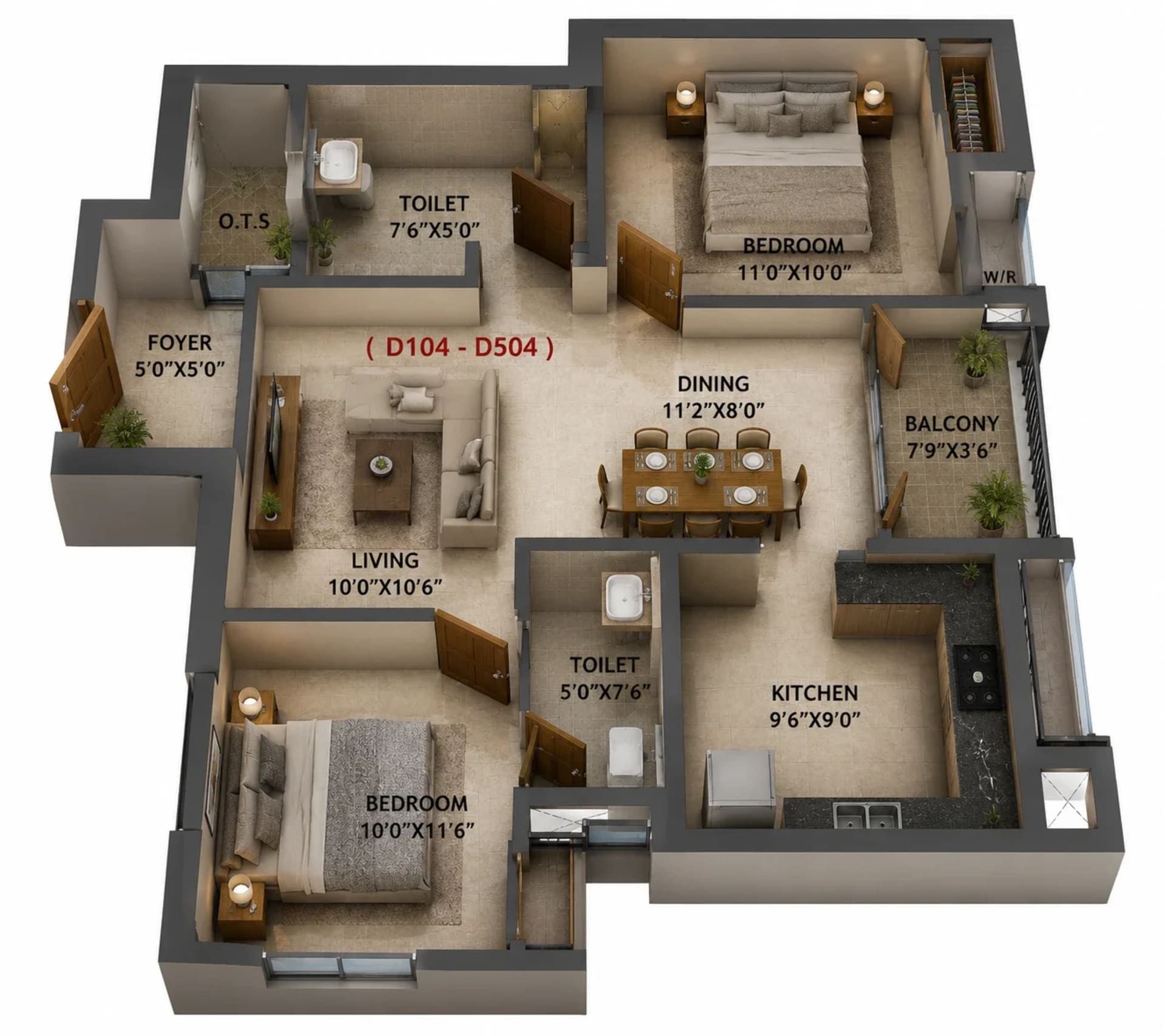 2 BHK Apartment Floor Plan – Malles Adhika