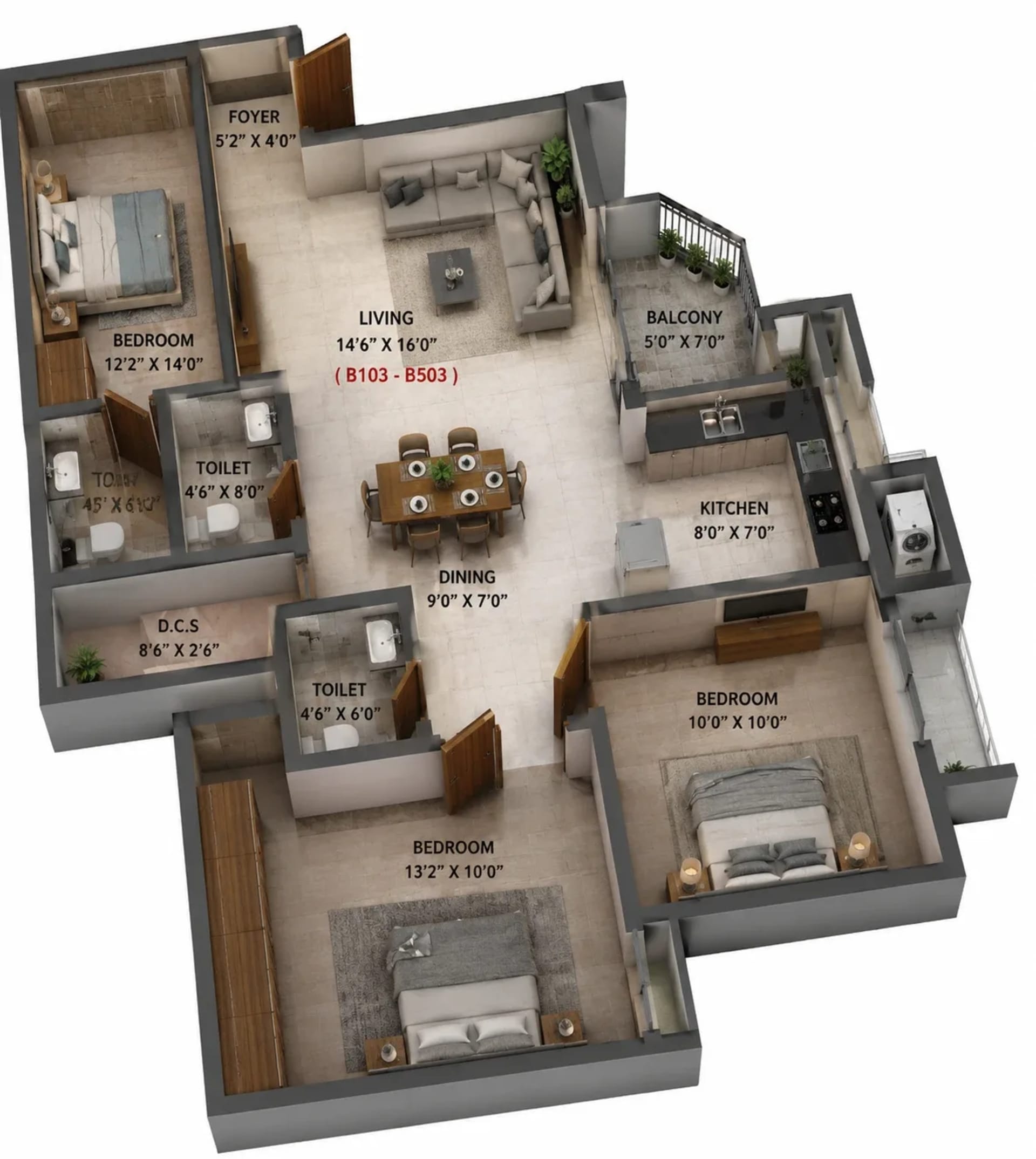2 BHK Apartment Floor Plan – Malles Adhika