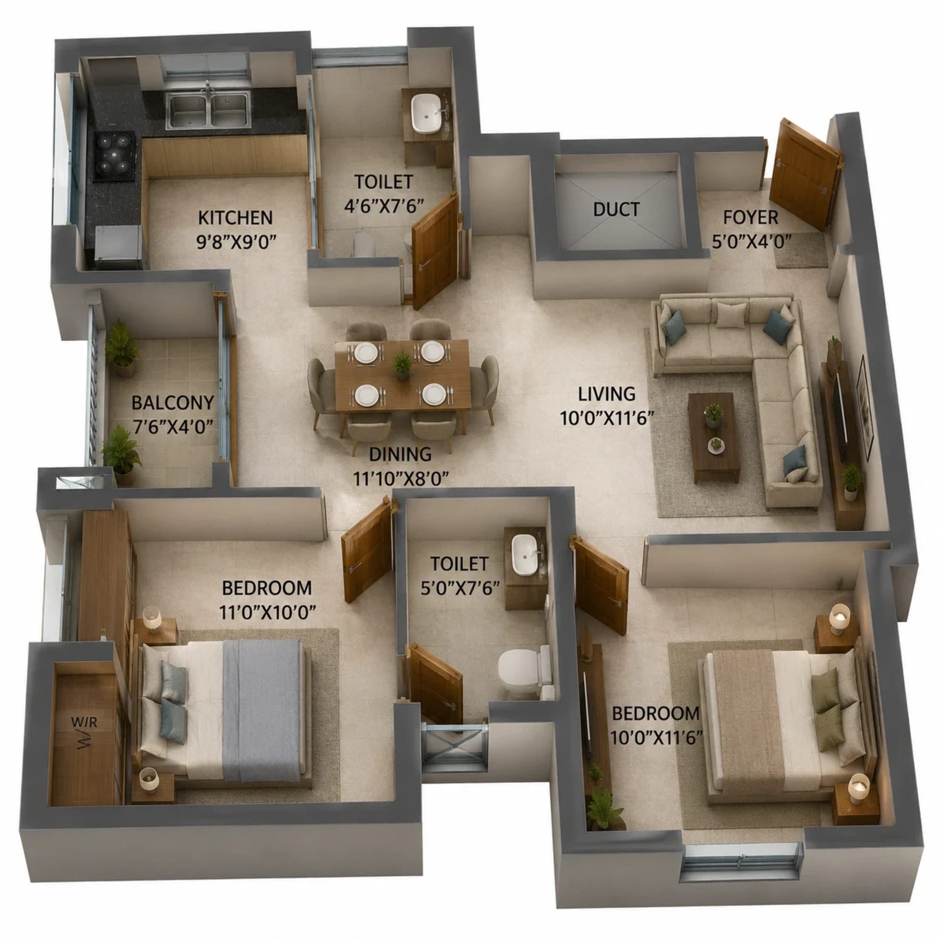 2 BHK Apartment Floor Plan – Malles Adhika