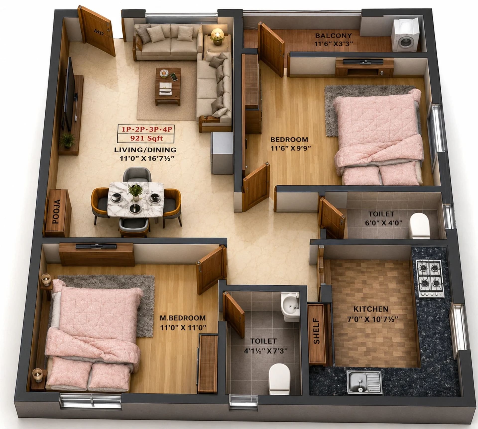 2 BHK Apartment Floor Plan – ATH Crown