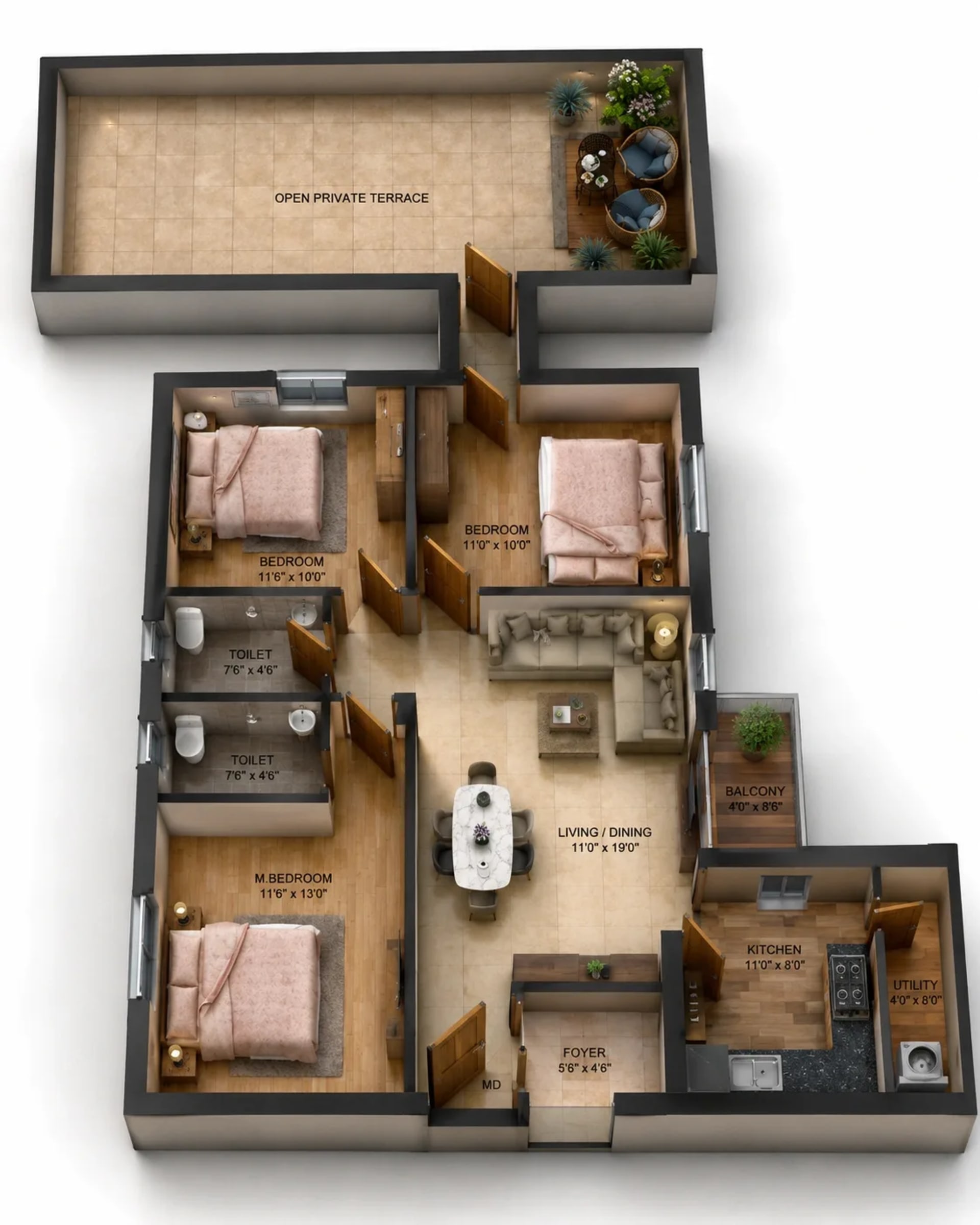 3 BHK Apartment Floor Plan – ATH Crown