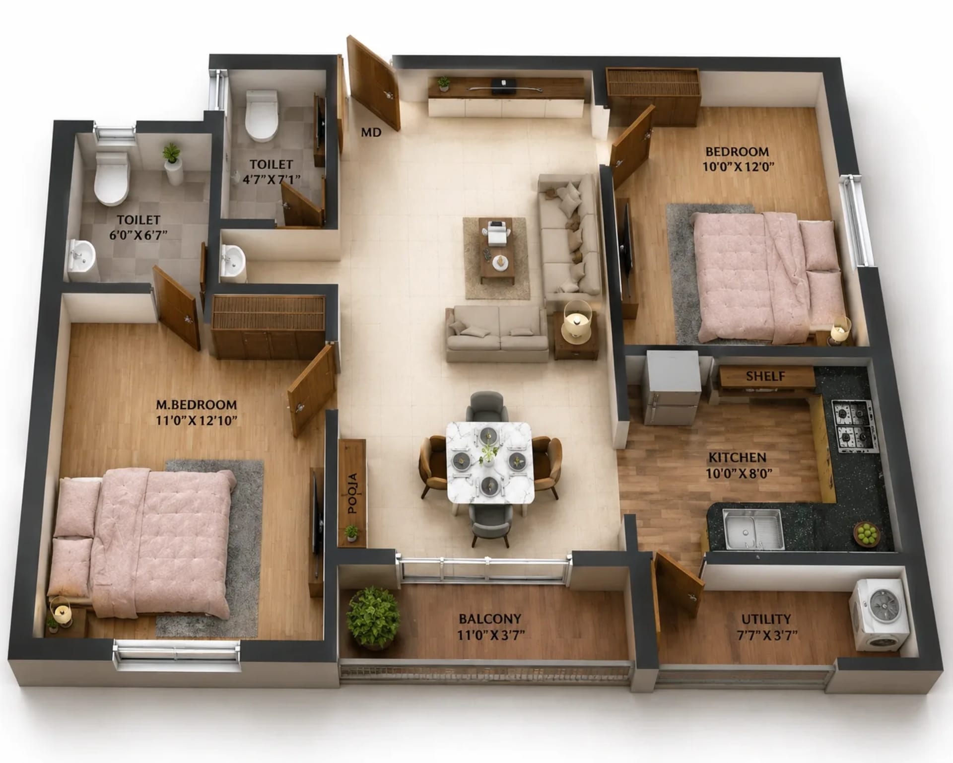 2 BHK Apartment Floor Plan – ATH Crown
