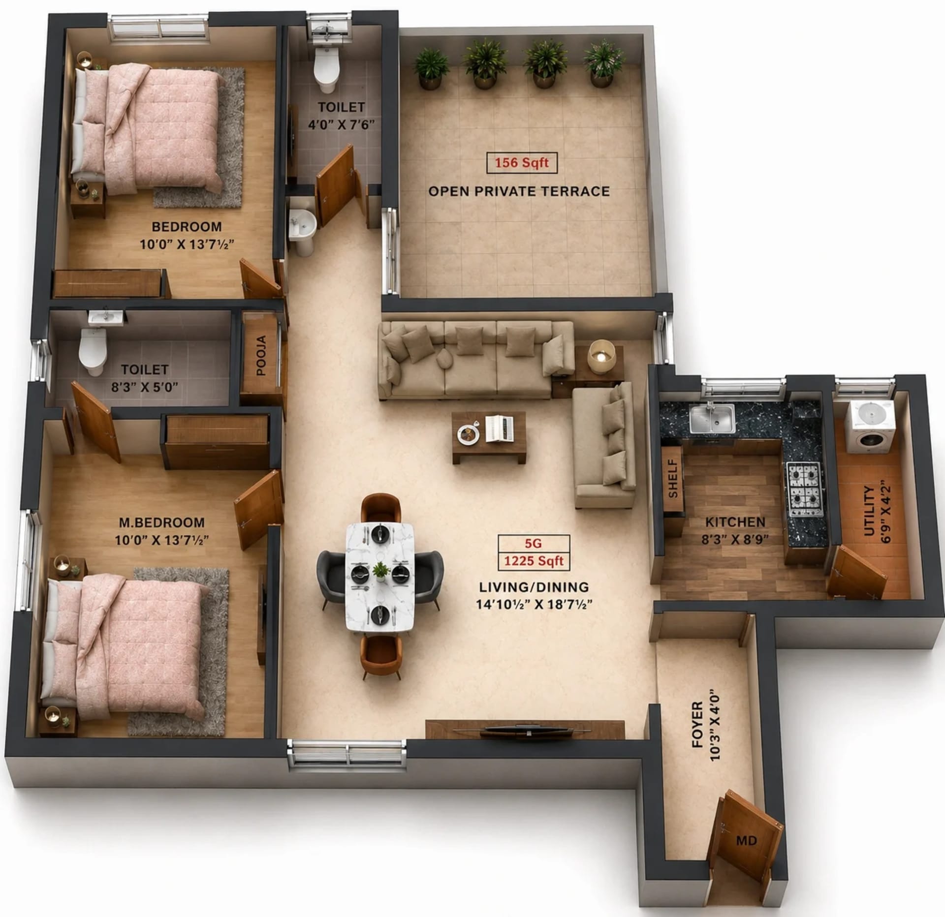 2 BHK Apartment Floor Plan – ATH Crown