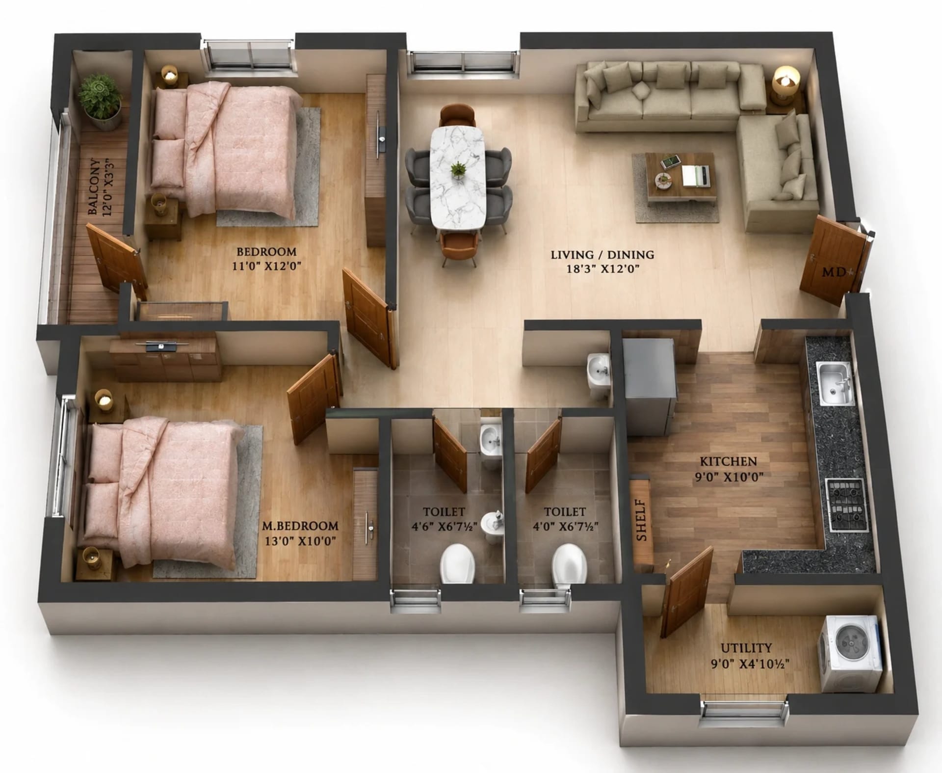 2 BHK Apartment Floor Plan – ATH Crown