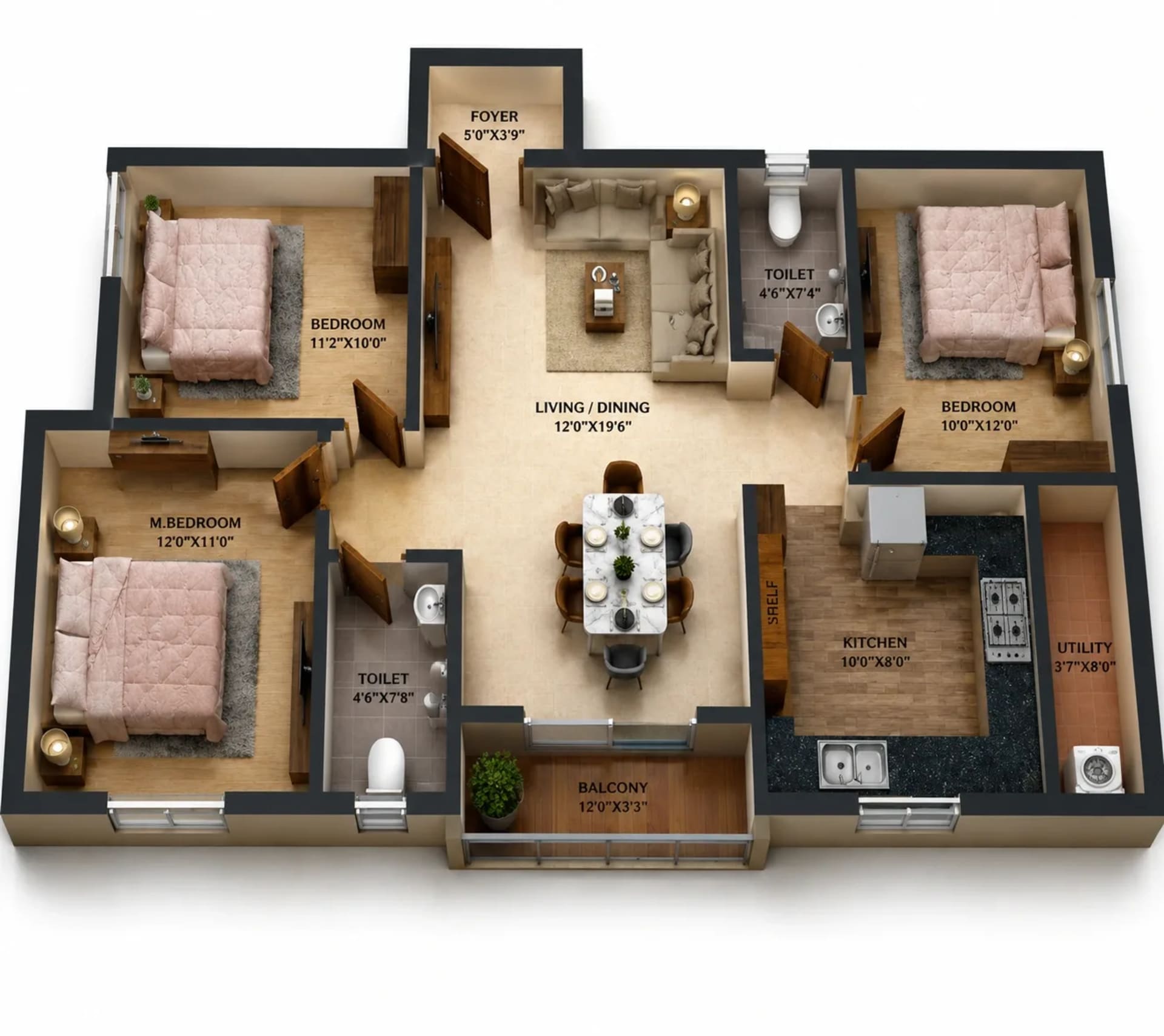 3 BHK Apartment Floor Plan – ATH Crown