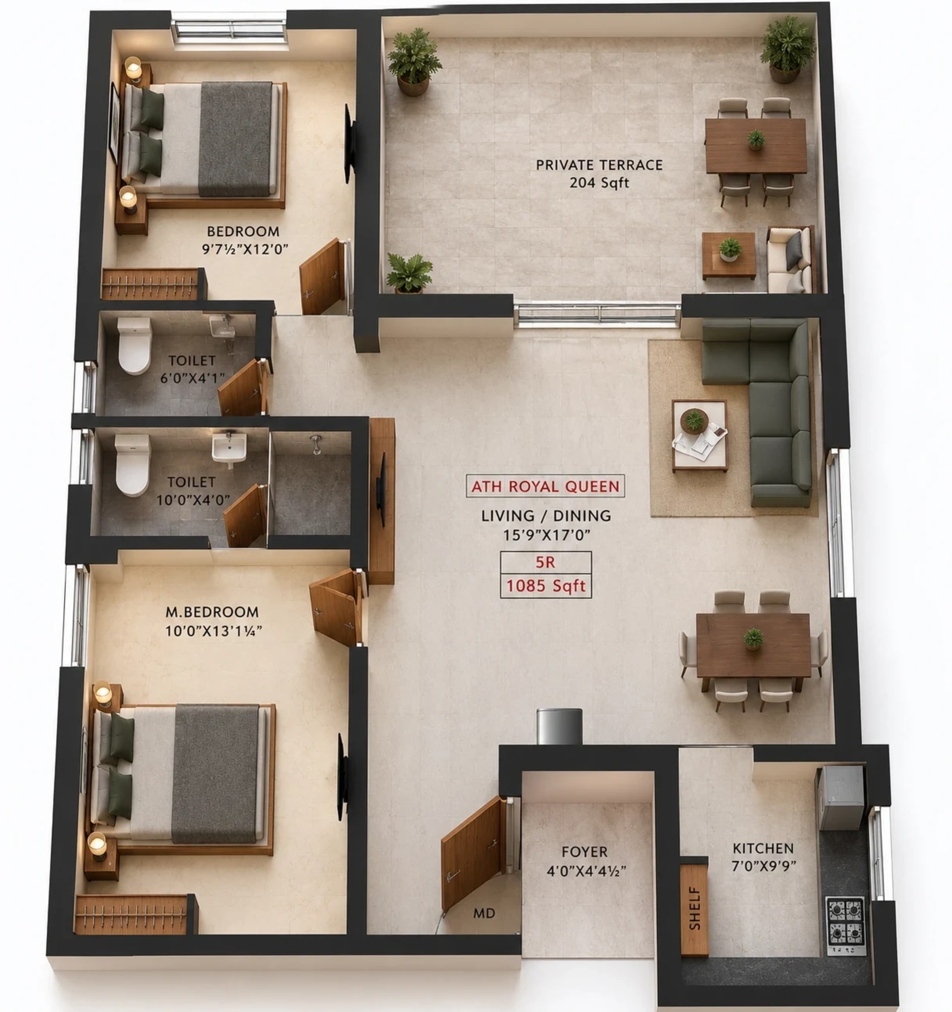 2 BHK Apartment Floor Plan – ATH Royal Queen