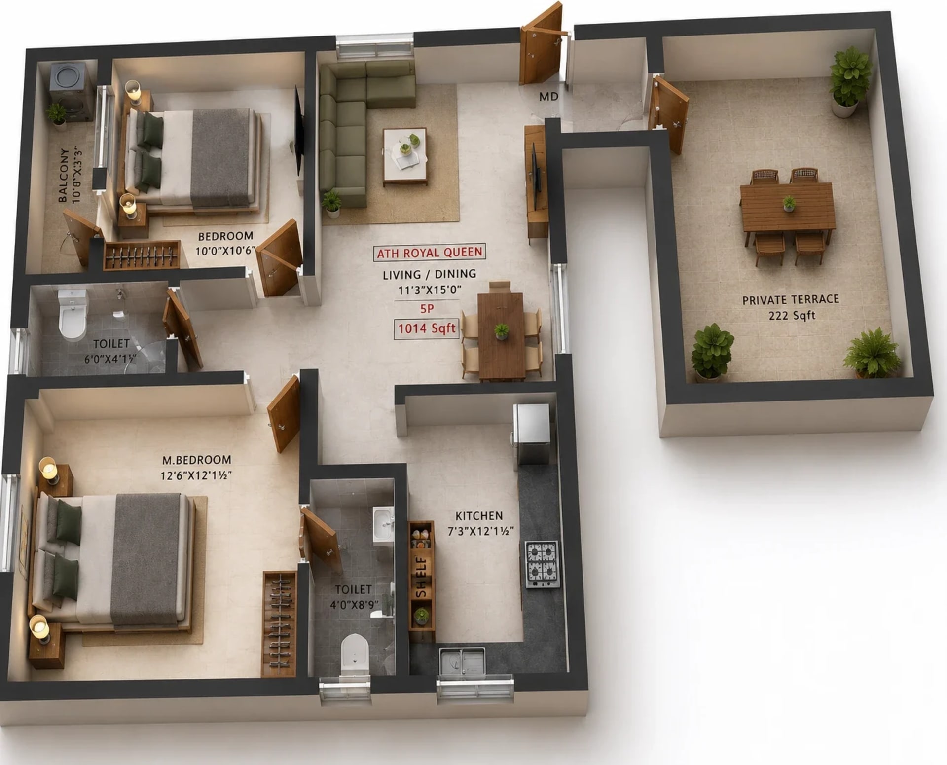 2 BHK Apartment Floor Plan – ATH Royal Queen