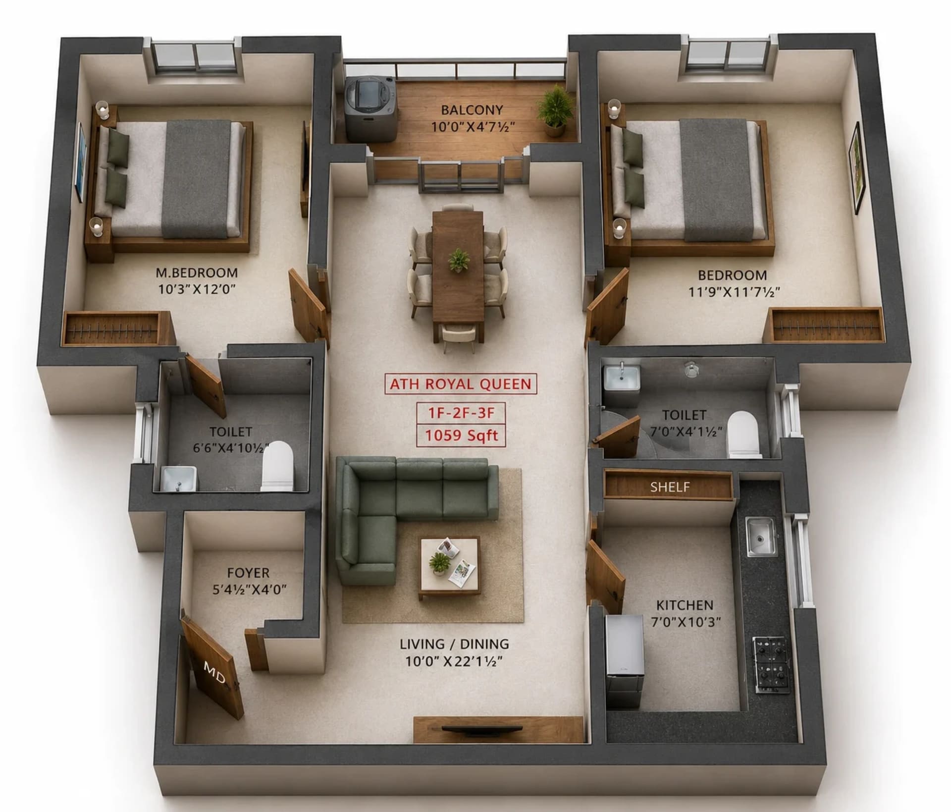 2 BHK Apartment Floor Plan – ATH Royal Queen