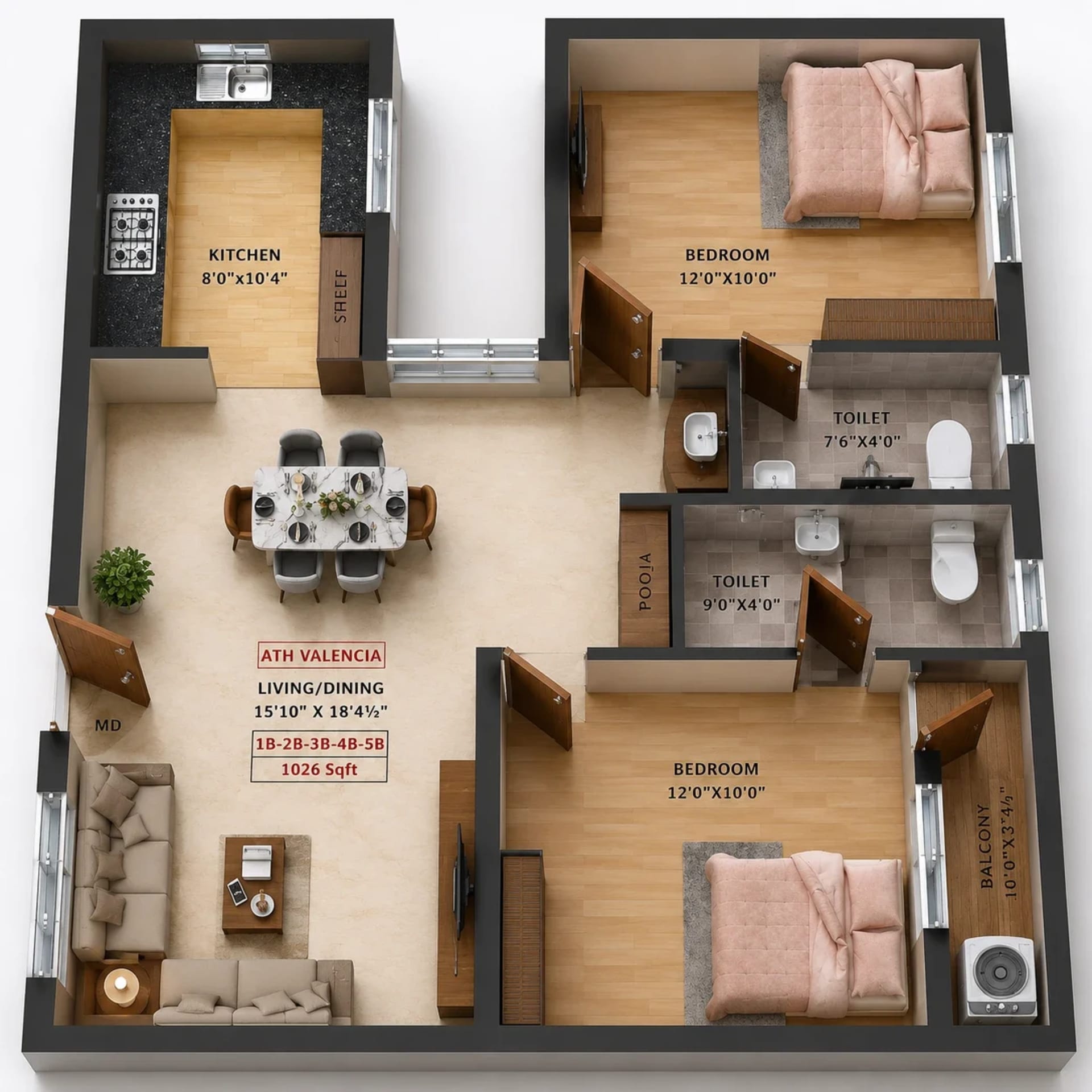 2 BHK Apartment Floor Plan – ATH Valencia