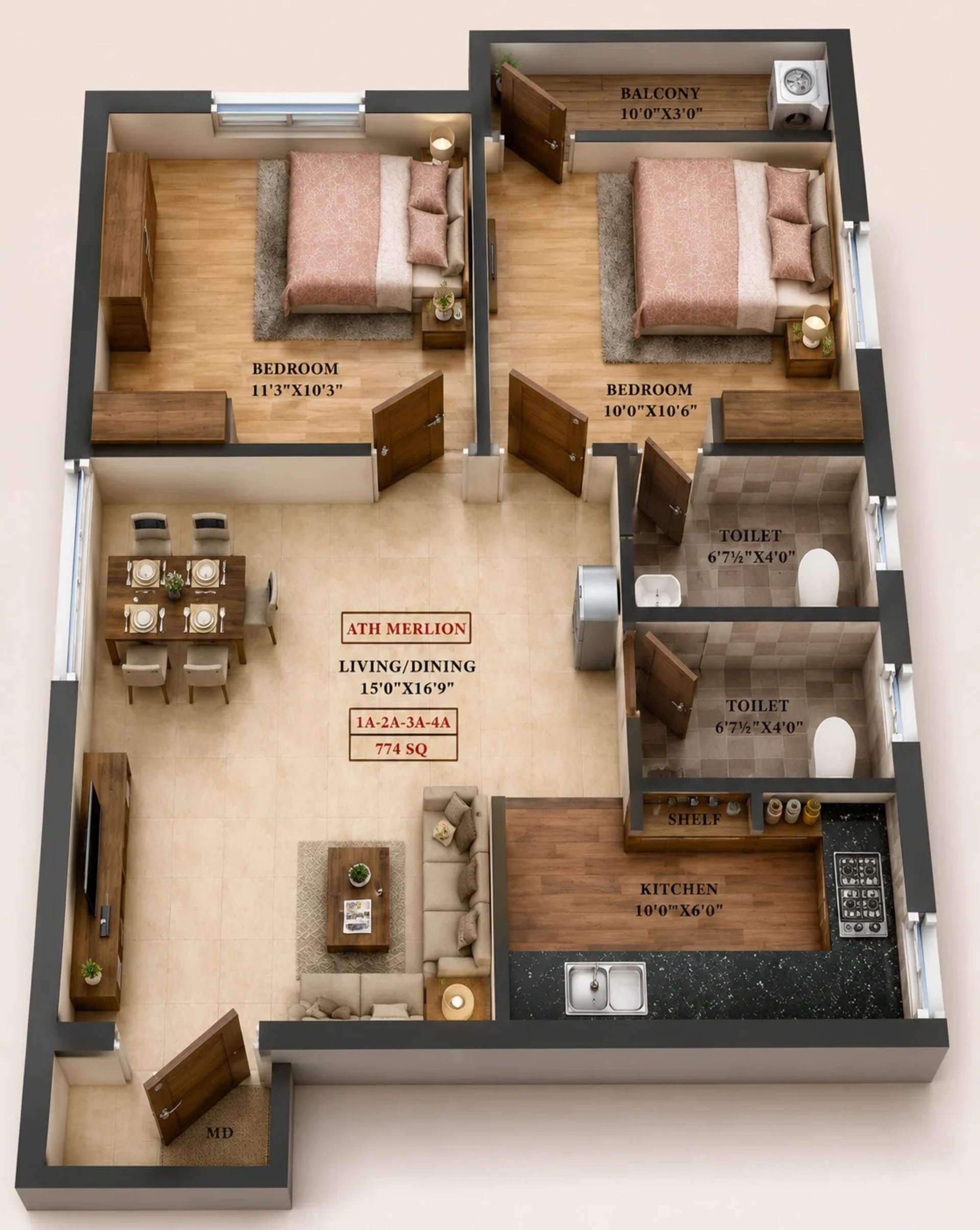 2 BHK Apartment Floor Plan – ATH Merlion