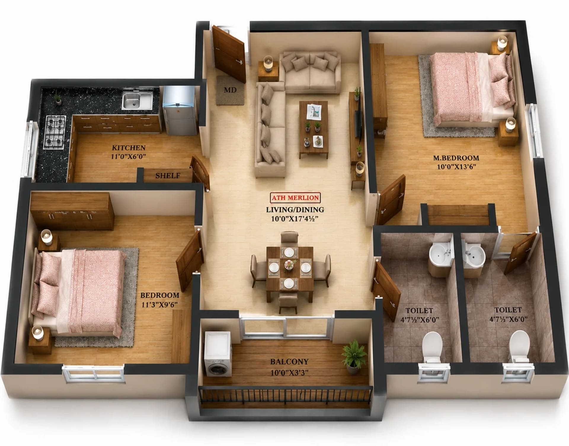 2 BHK Apartment Floor Plan – ATH Merlion