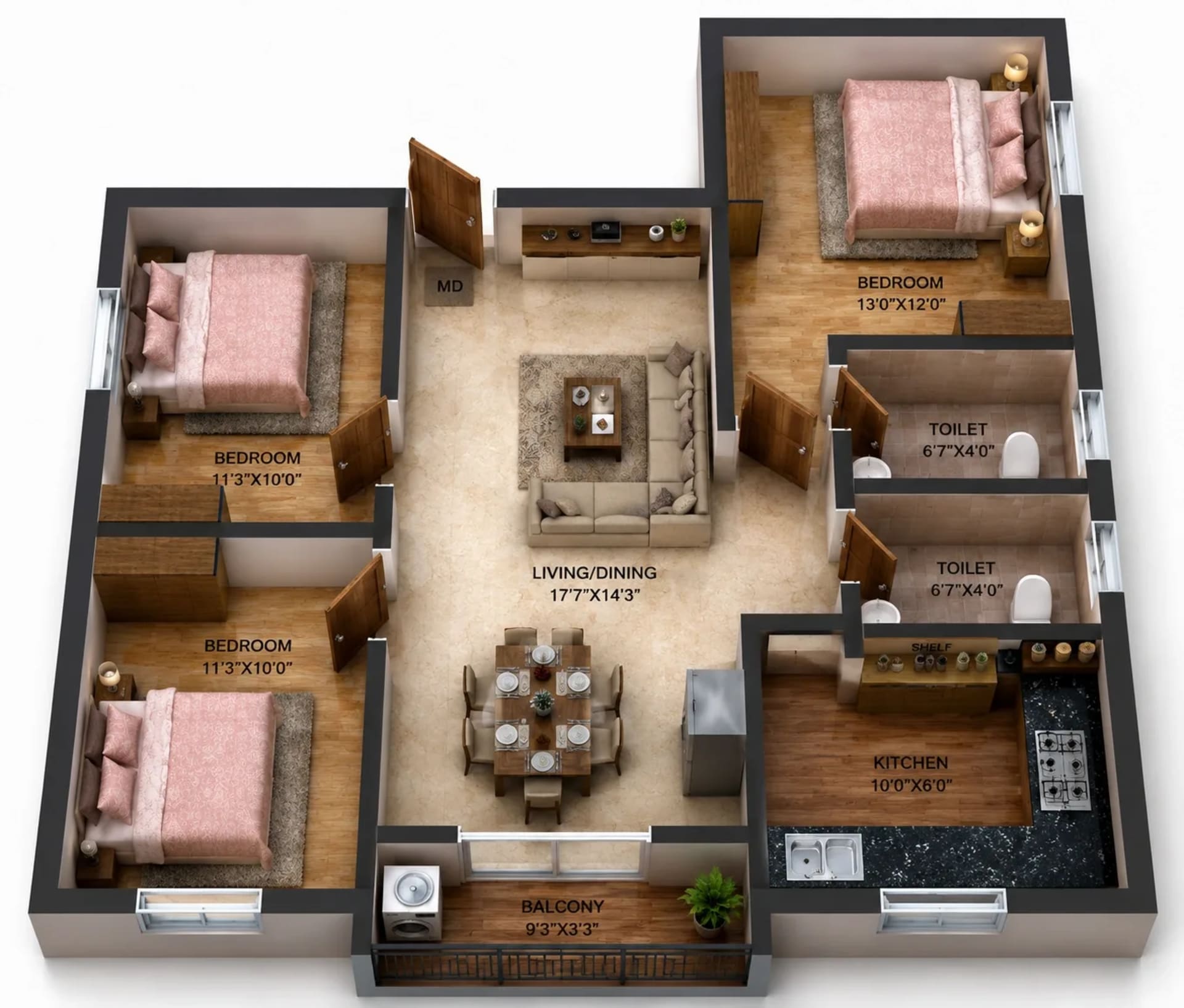 3 BHK Apartment Floor Plan – ATH Merlion