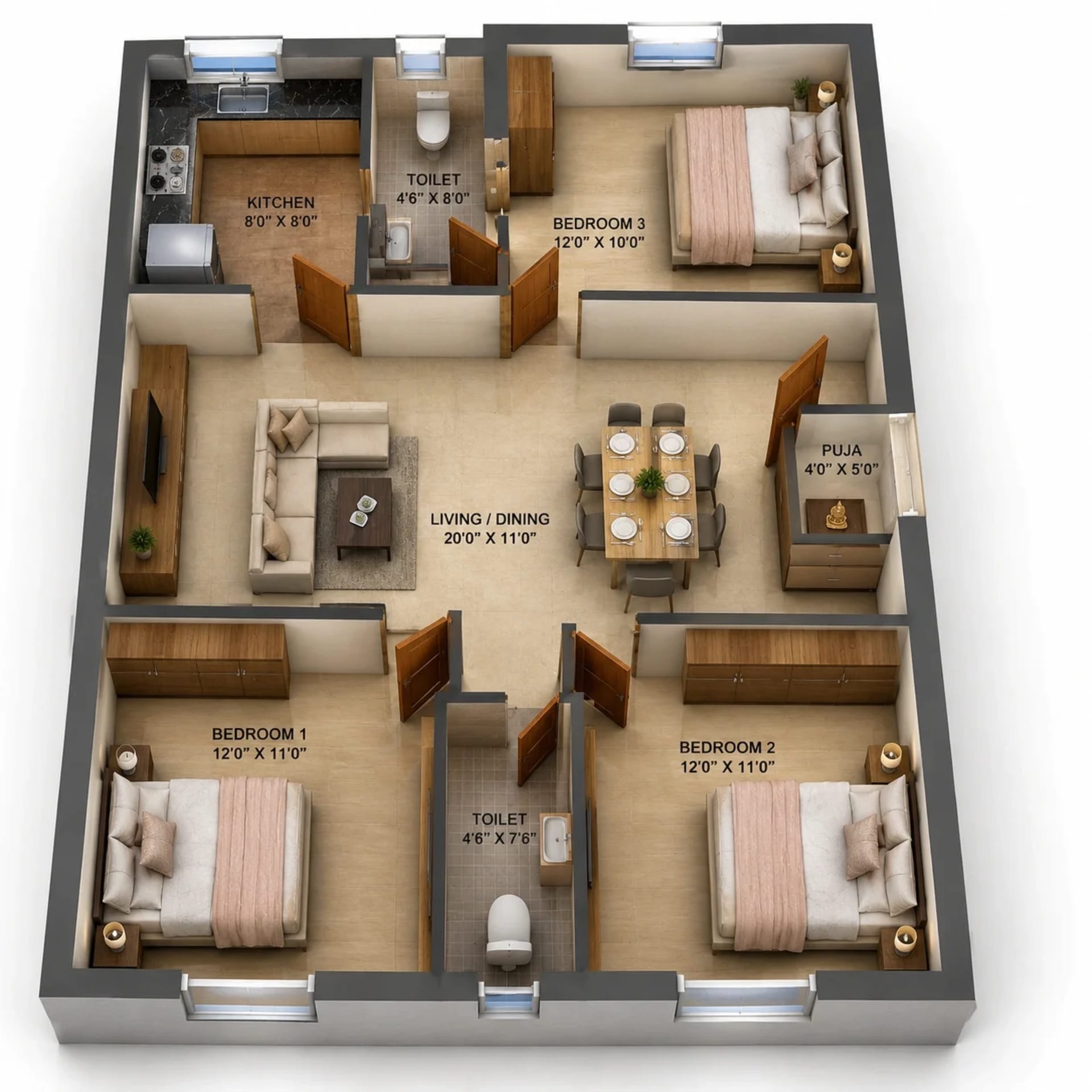 3 BHK Apartment Floor Plan – ATH Merlion