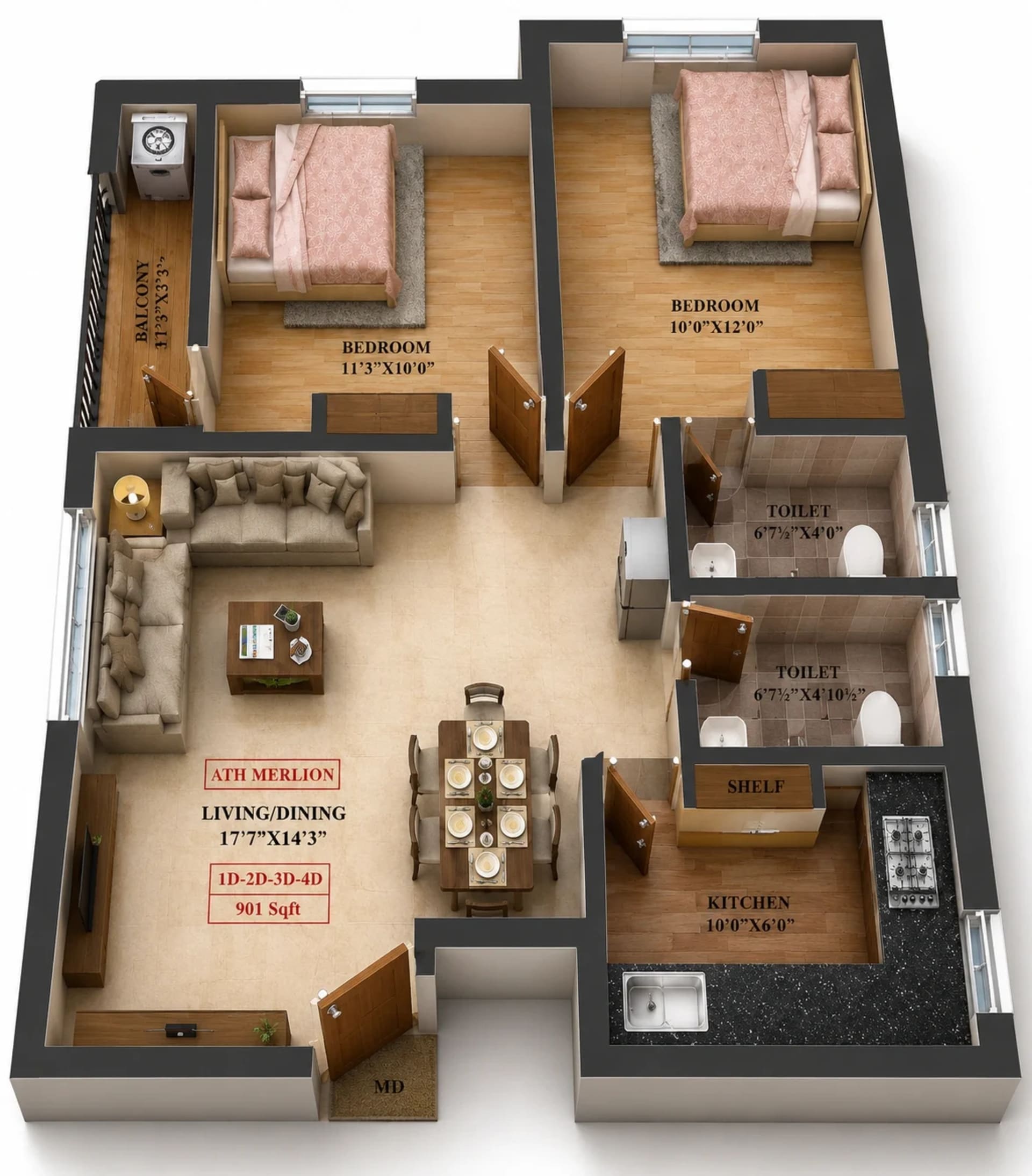 2 BHK Apartment Floor Plan – ATH Merlion
