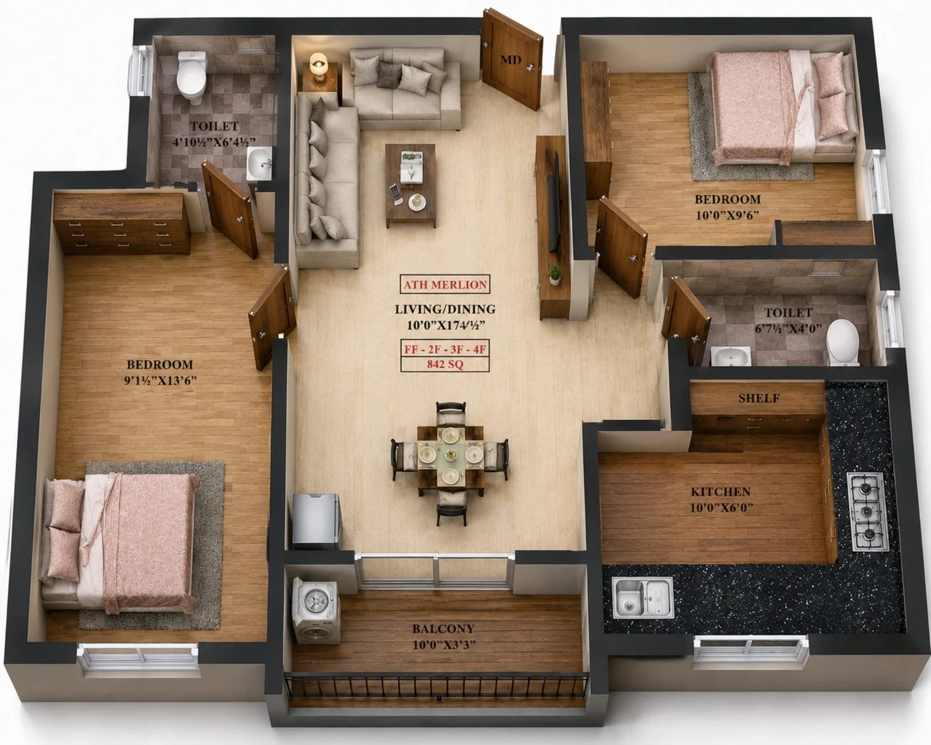 2 BHK Apartment Floor Plan – ATH Merlion