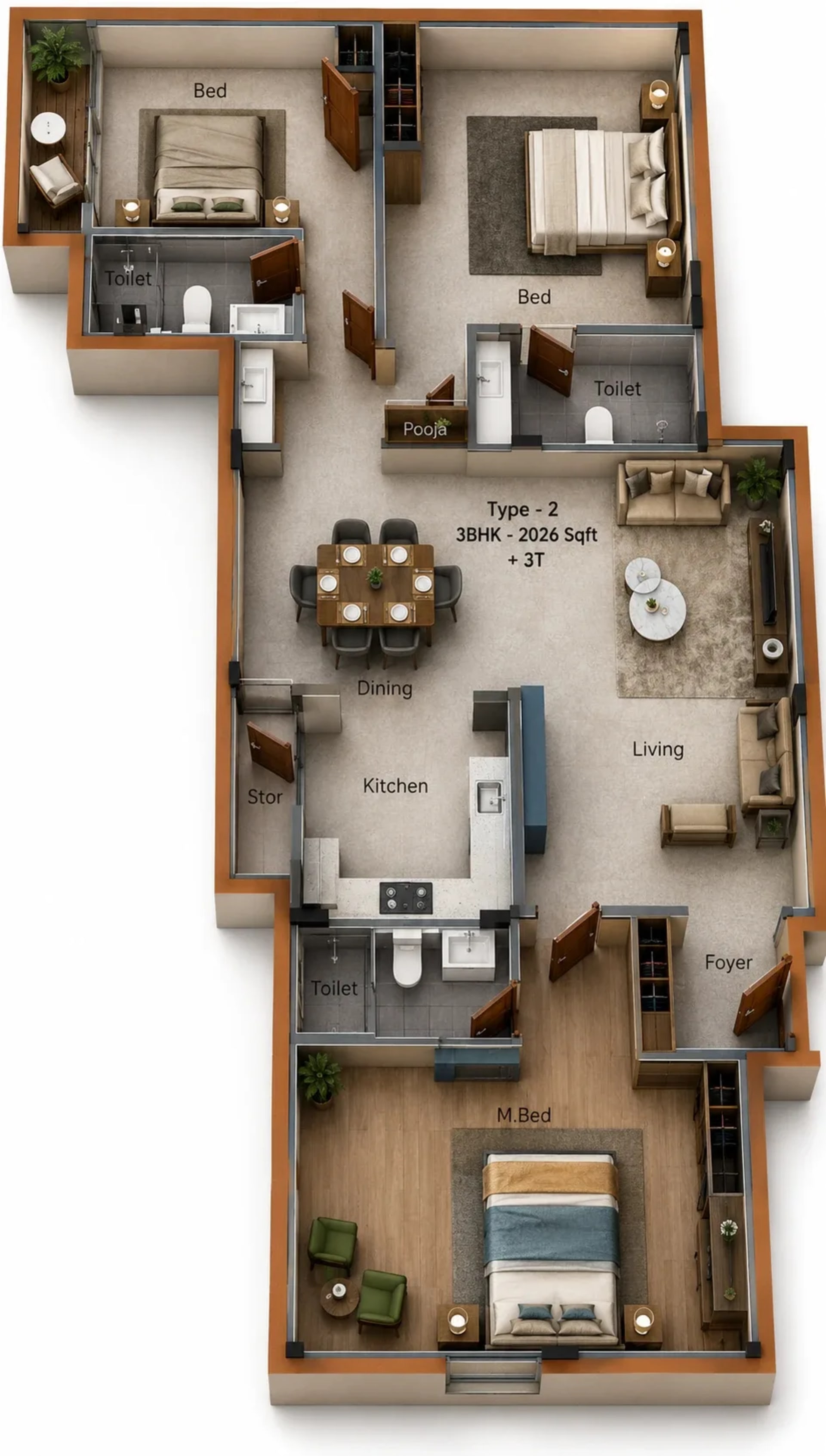 3 BHK Apartment Floor Plan – SIS Isfahan