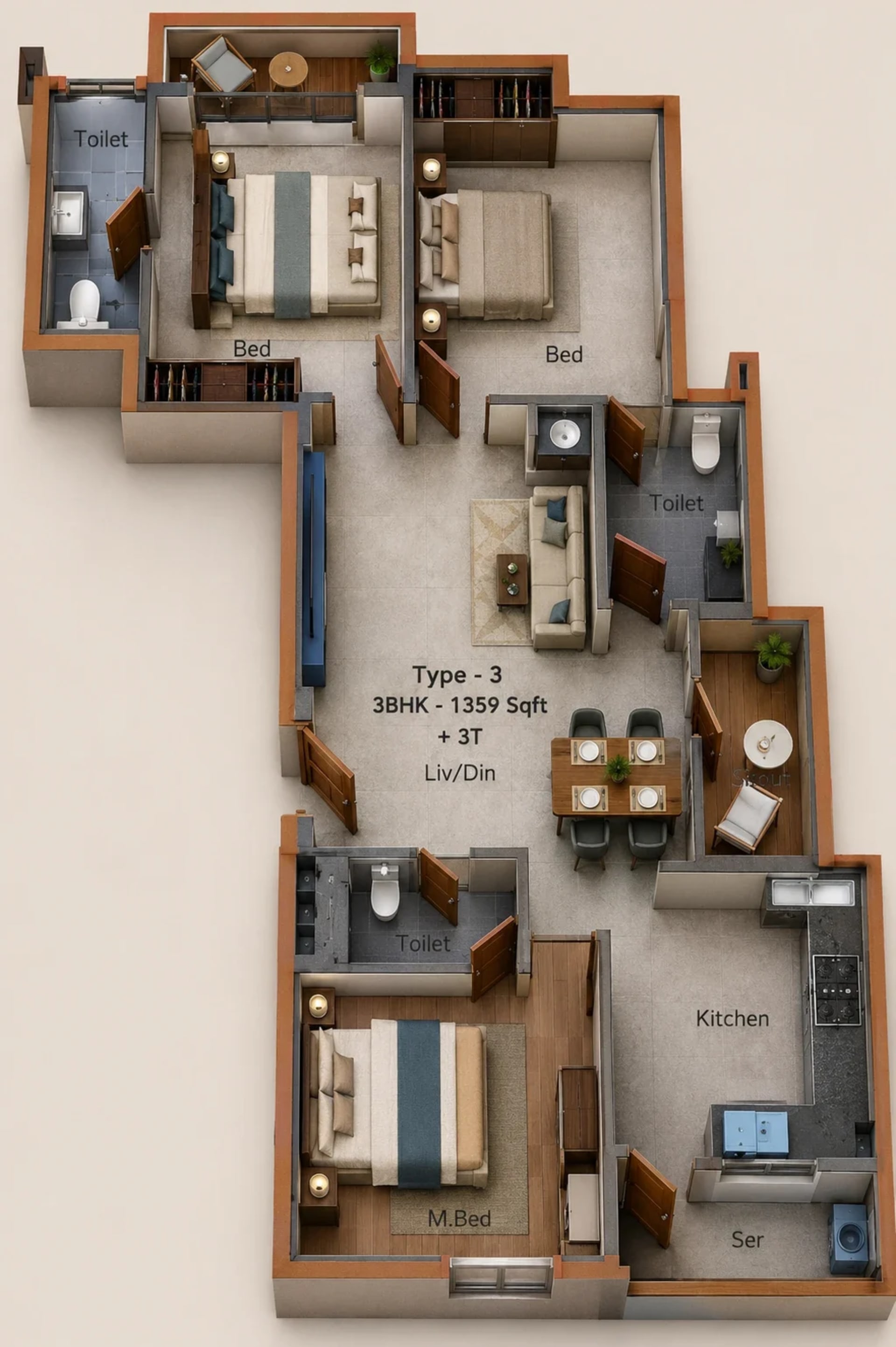 3 BHK Apartment Floor Plan – SIS Isfahan