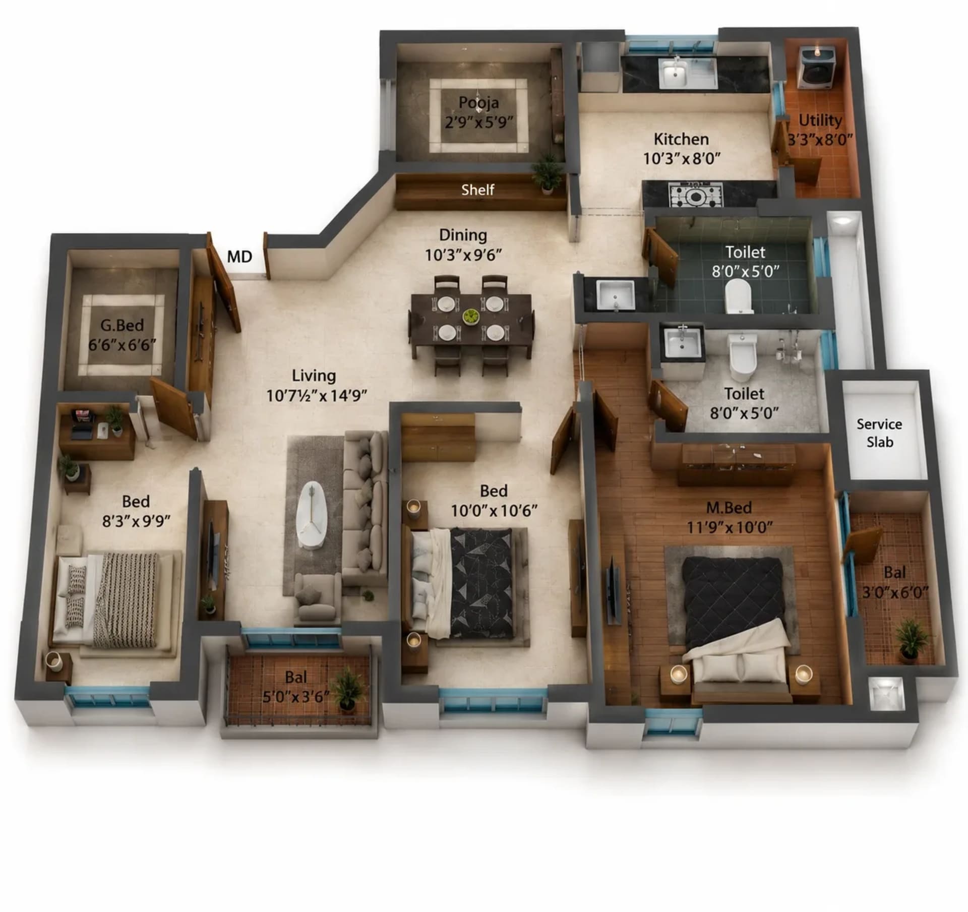 3 BHK Apartment Floor Plan – SIS Florence