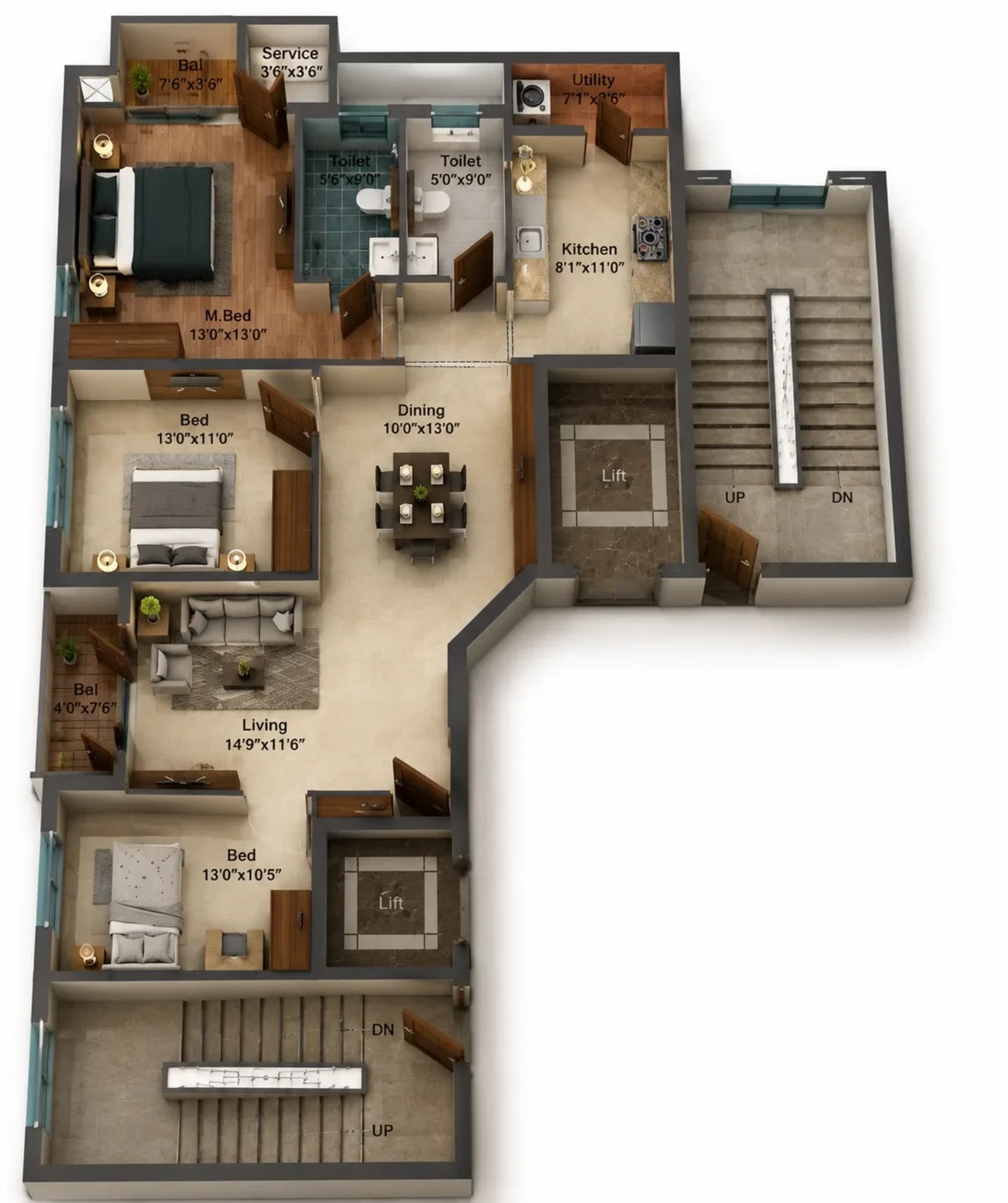 3 BHK Apartment Floor Plan – SIS Florence
