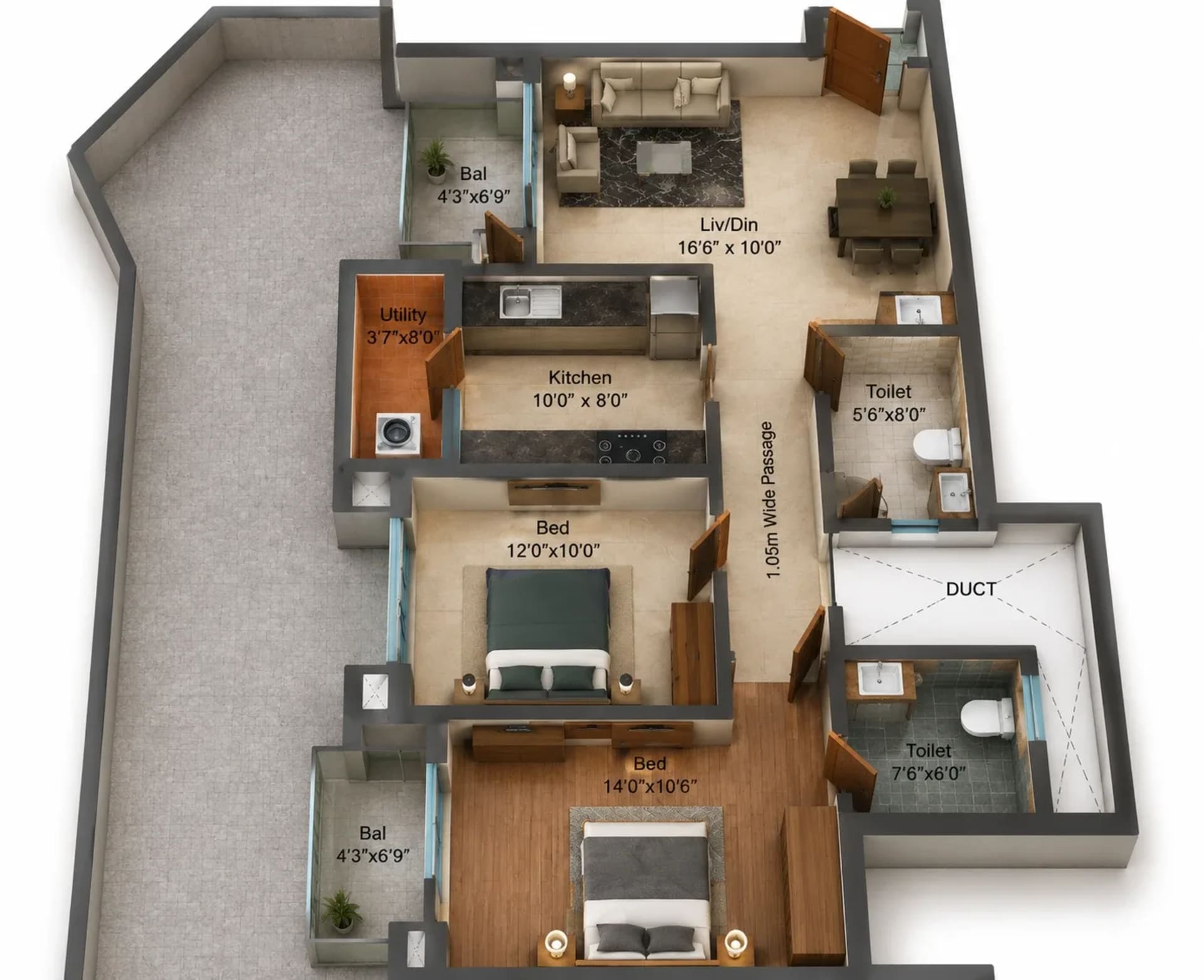 2 BHK Apartment Floor Plan – SIS Florence
