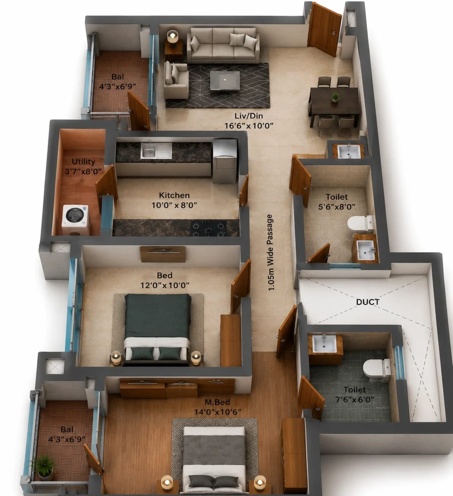 2 BHK Apartment Floor Plan – SIS Florence