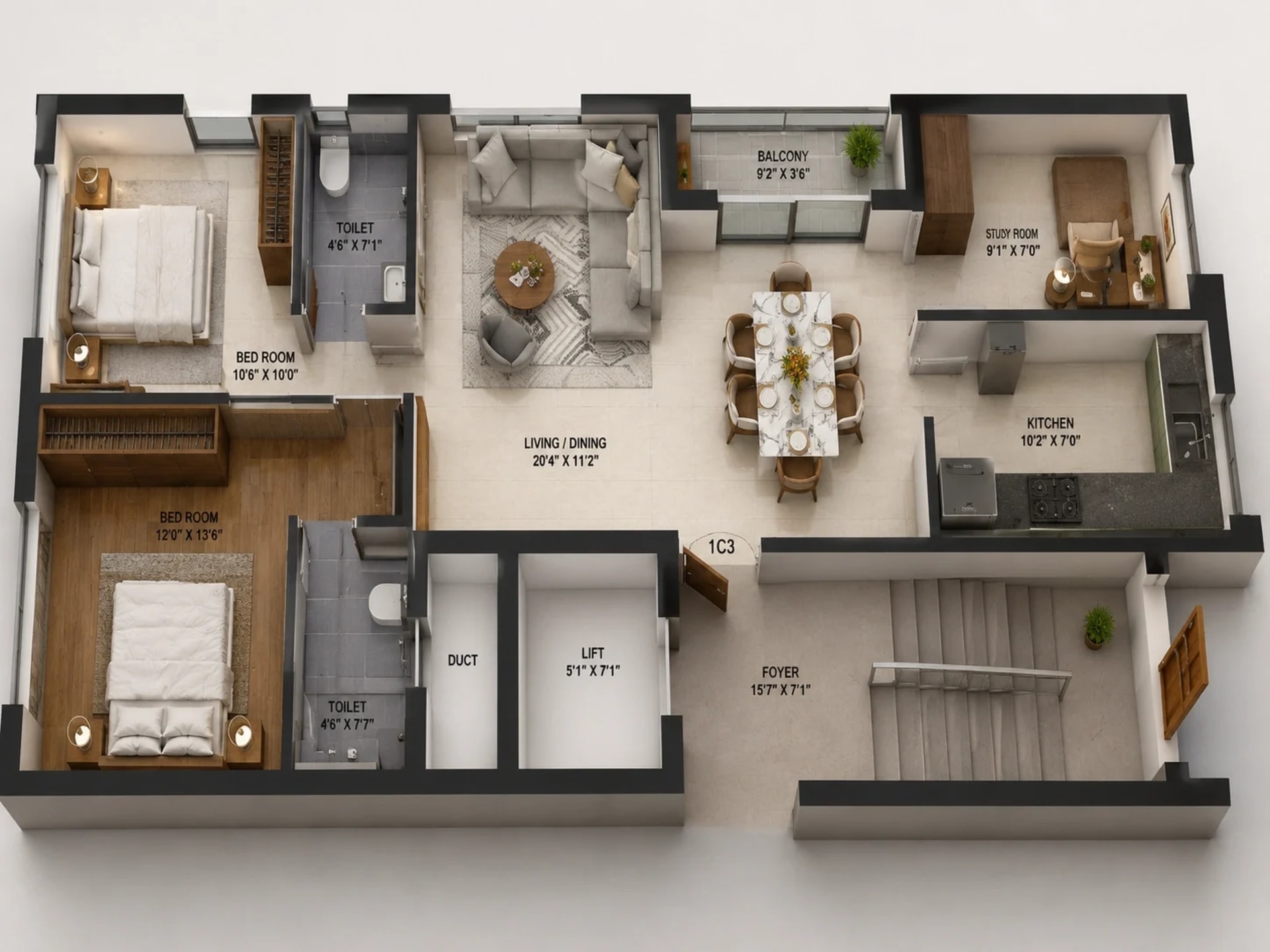3 BHK Apartment Floor Plan – Harmony Mahalakshmi