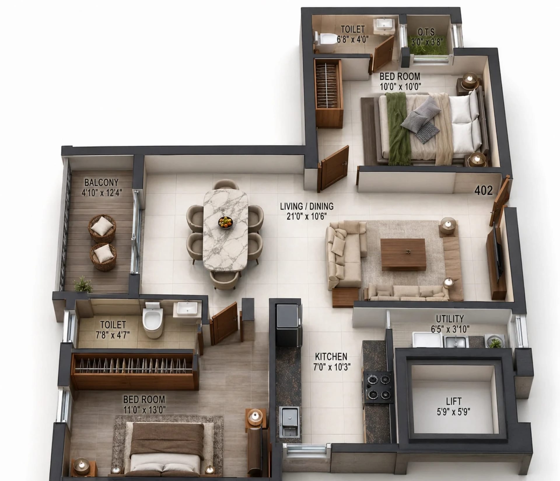 2 BHK Apartment Floor Plan – Harmony Navrang	