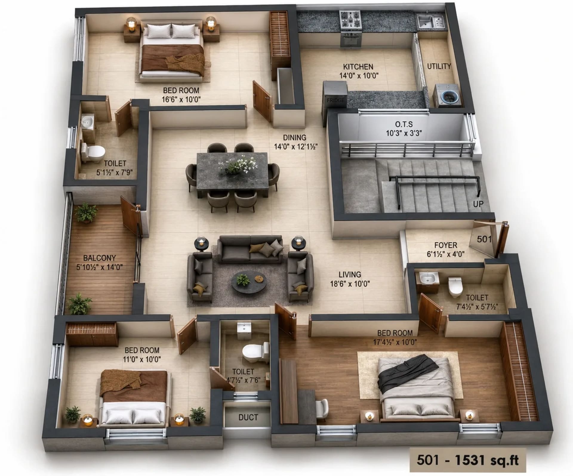 3 BHK Apartment Floor Plan – Harmony Sumitra