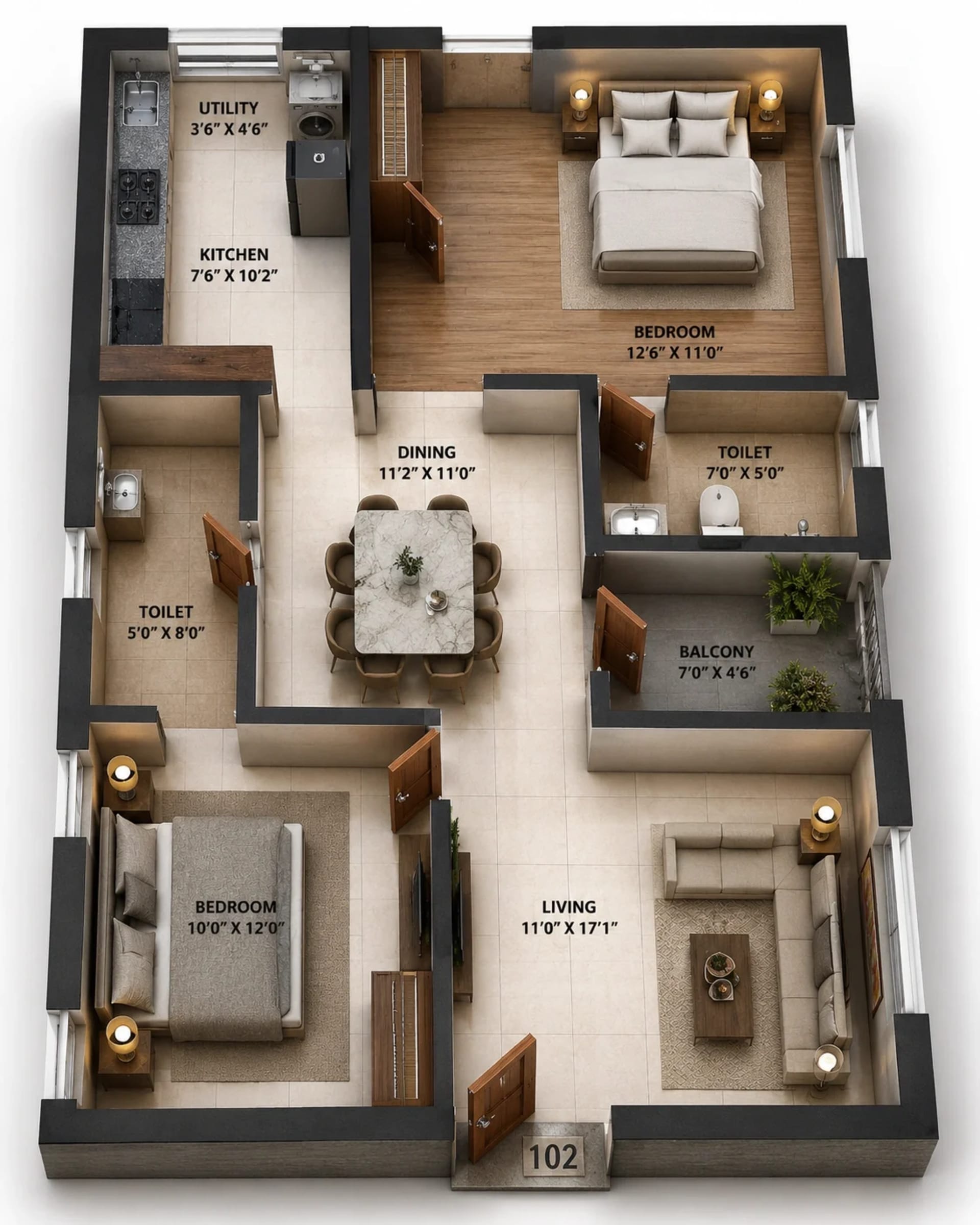 2 BHK Apartment Floor Plan – Harmony Gayatri
