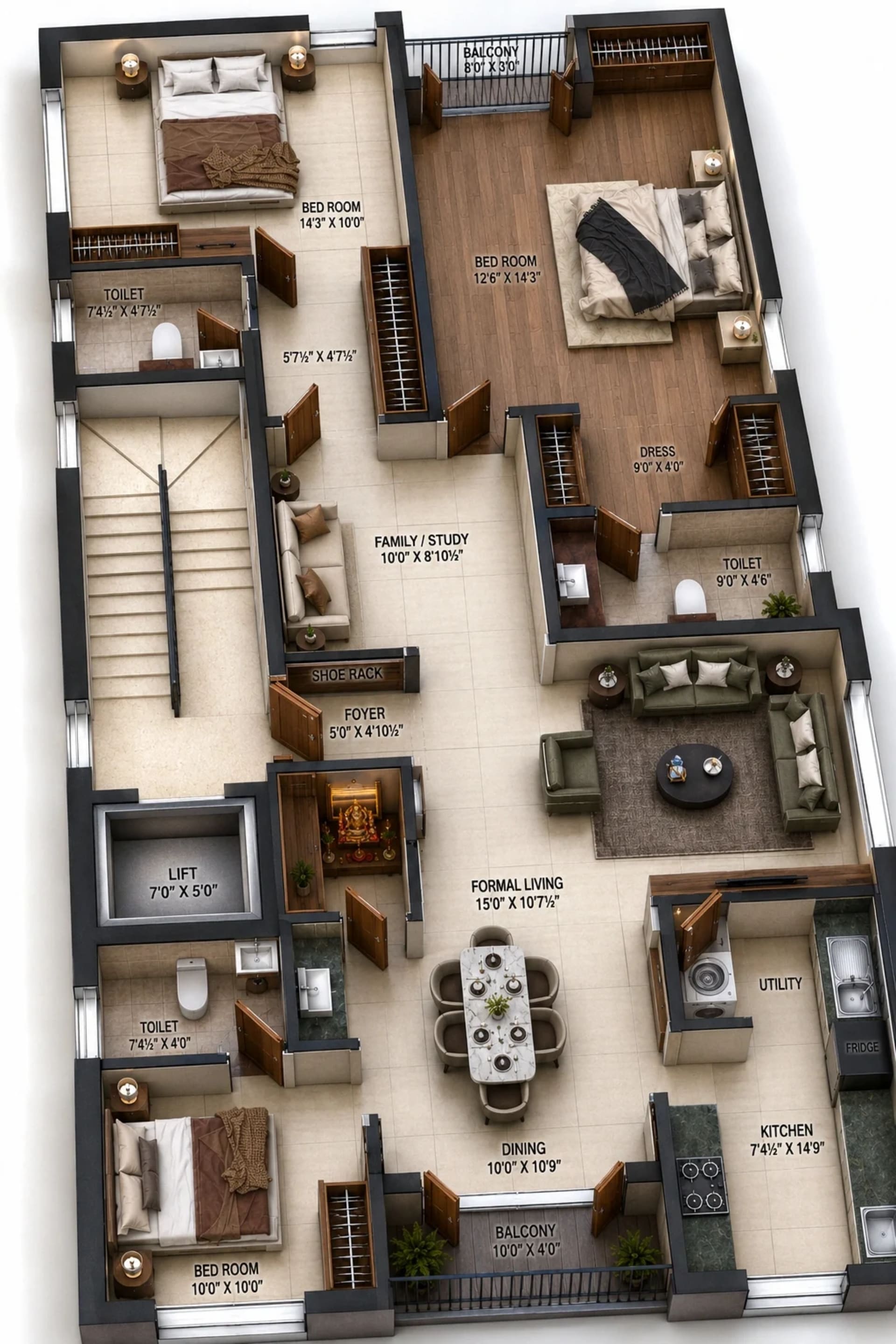 3 BHK Apartment Floor Plan – Harmony Vasundhara