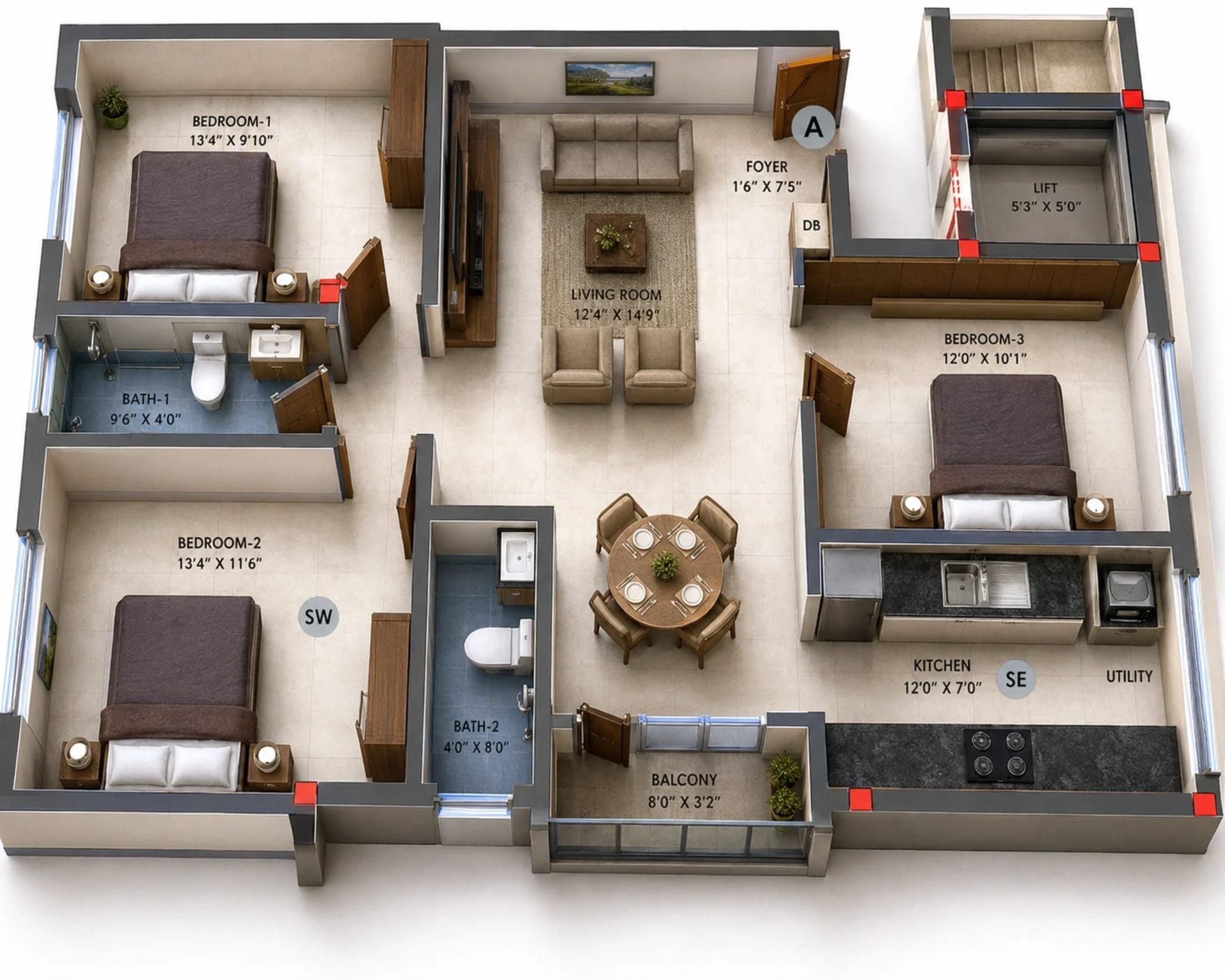 3 BHK Apartment Floor Plan – Harmony Bhagyam