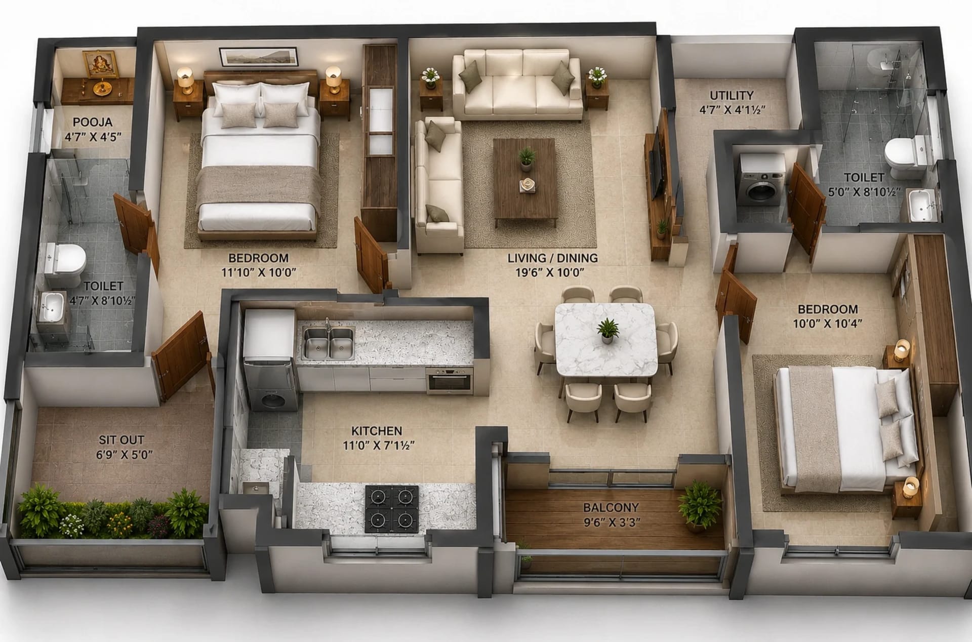 2 BHK Apartment Floor Plan – Silversky The Edge