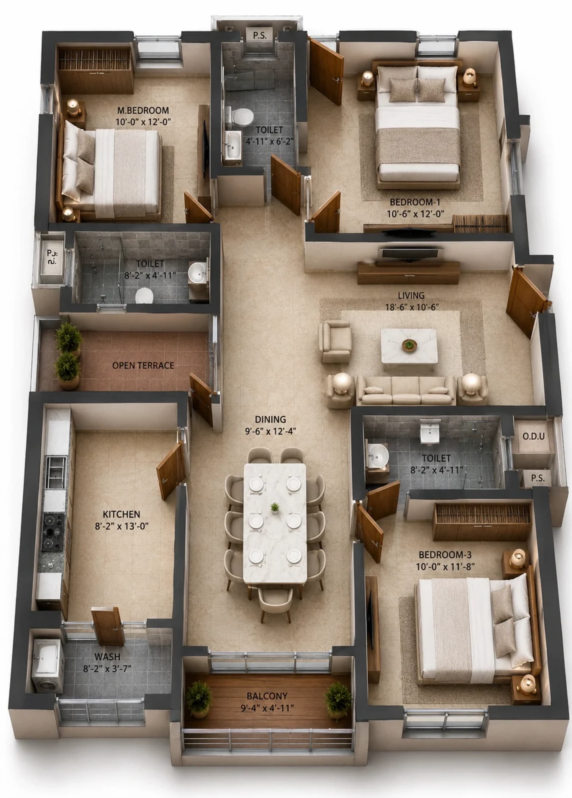 3 BHK Apartment Floor Plan – Silversky The Edge