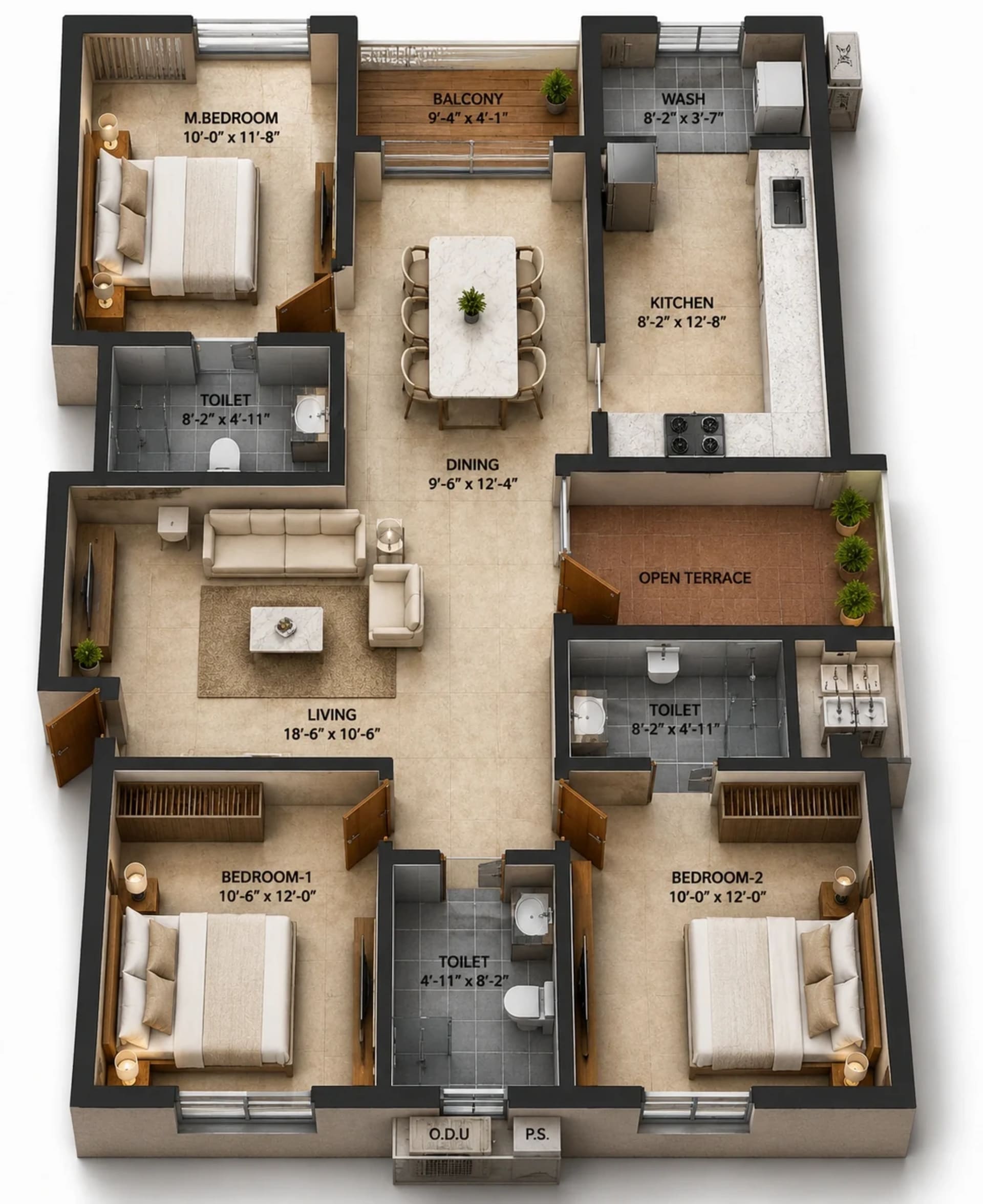 3 BHK Apartment Floor Plan – Silversky The Edge