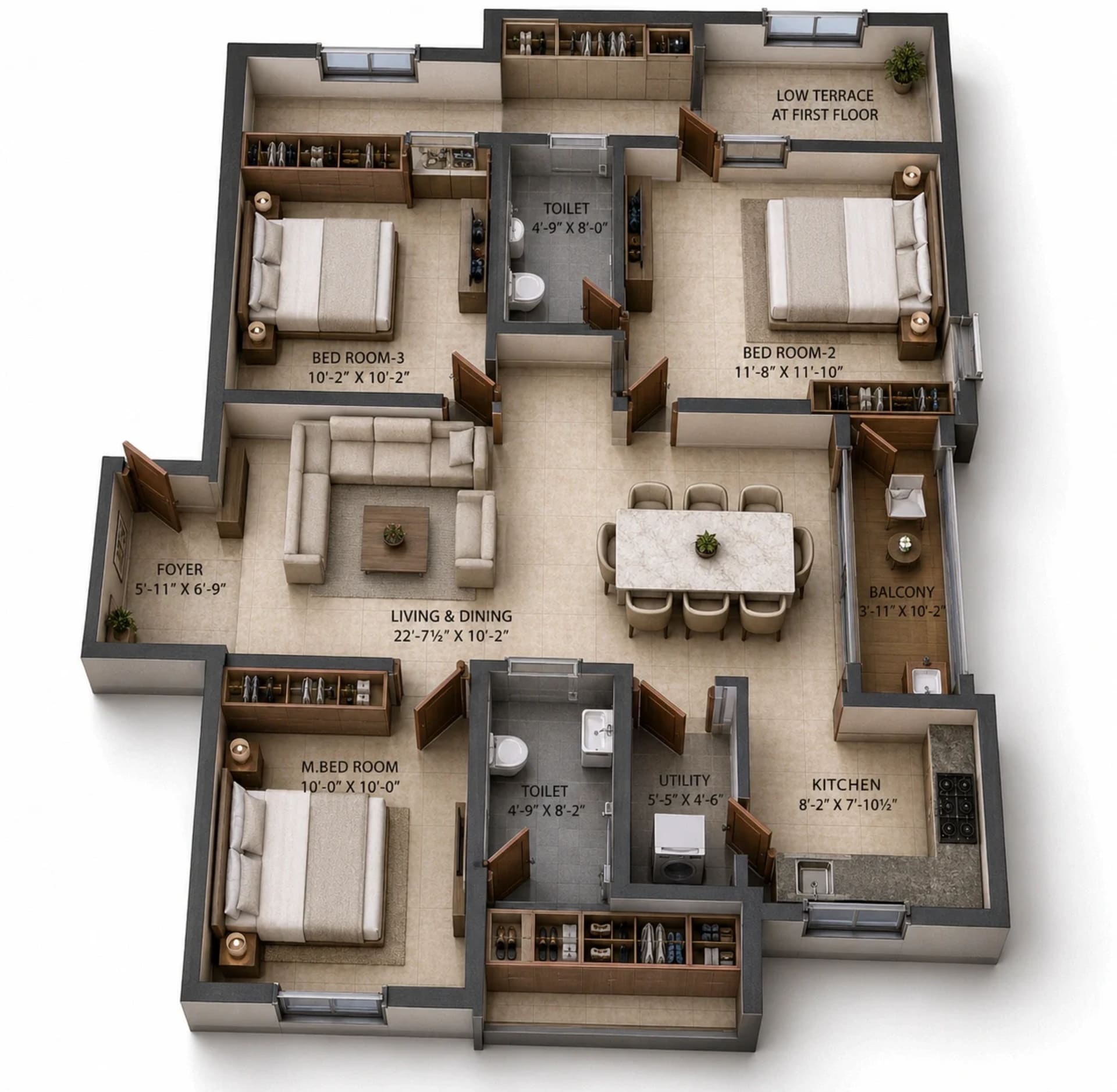3 BHK Apartment Floor Plan – Silversky Lakeside 3