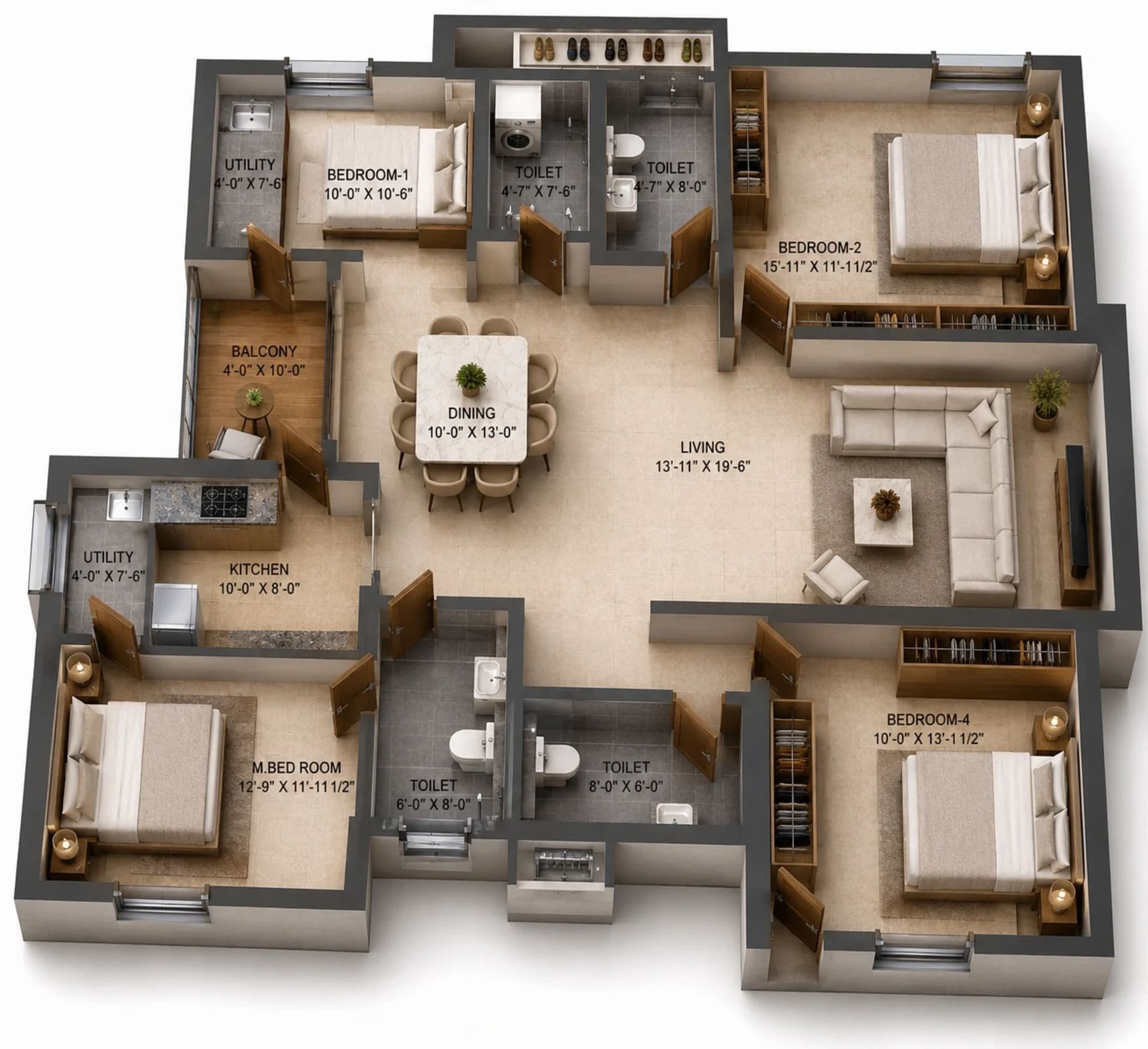 3 BHK Apartment Floor Plan – Silversky Lakeside 3