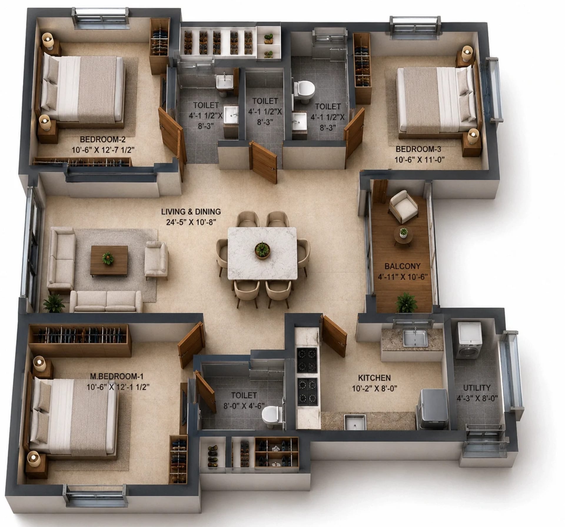 3 BHK Apartment Floor Plan – Silversky Lakeside 3