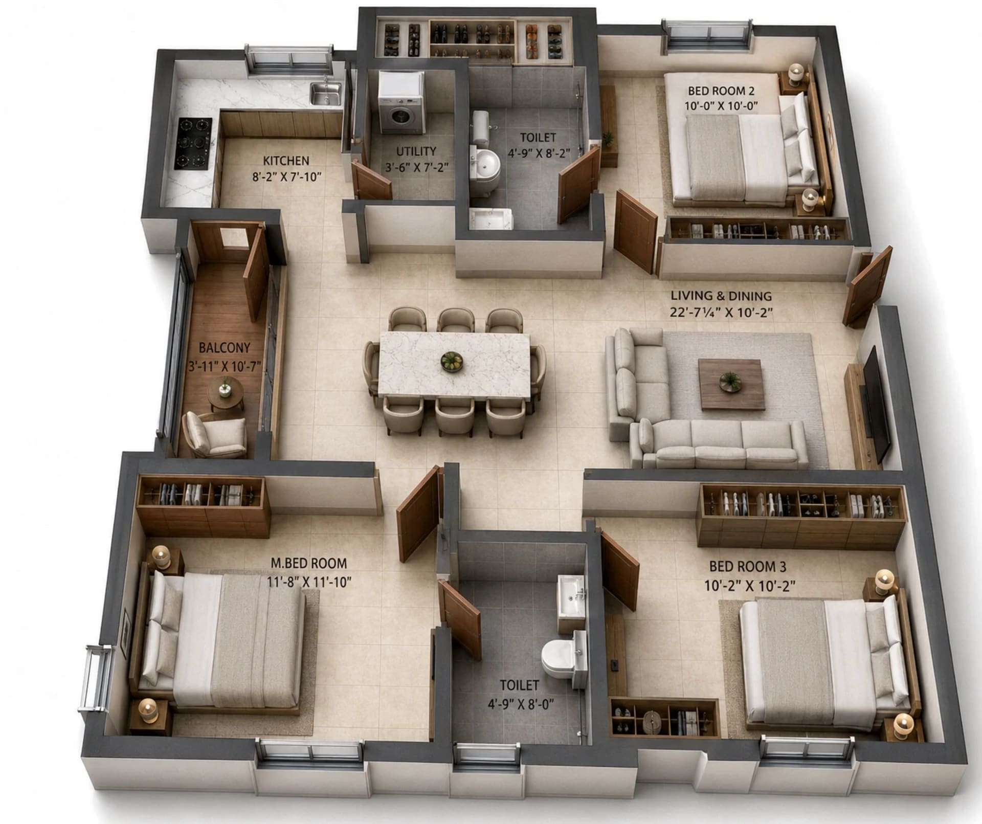 3 BHK Apartment Floor Plan – Silversky Lakeside 3