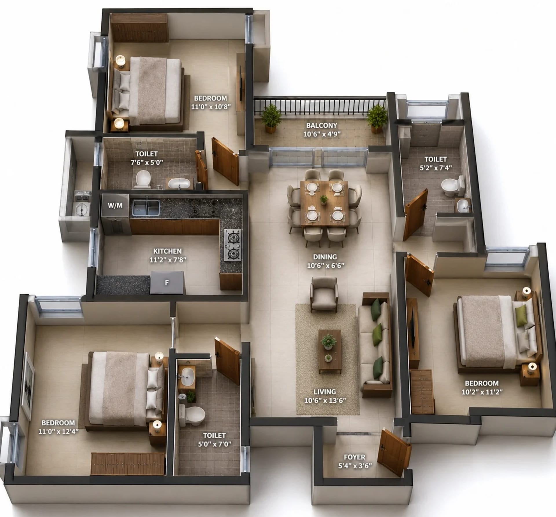 3 BHK Apartment Floor Plan – Sidharth Crown