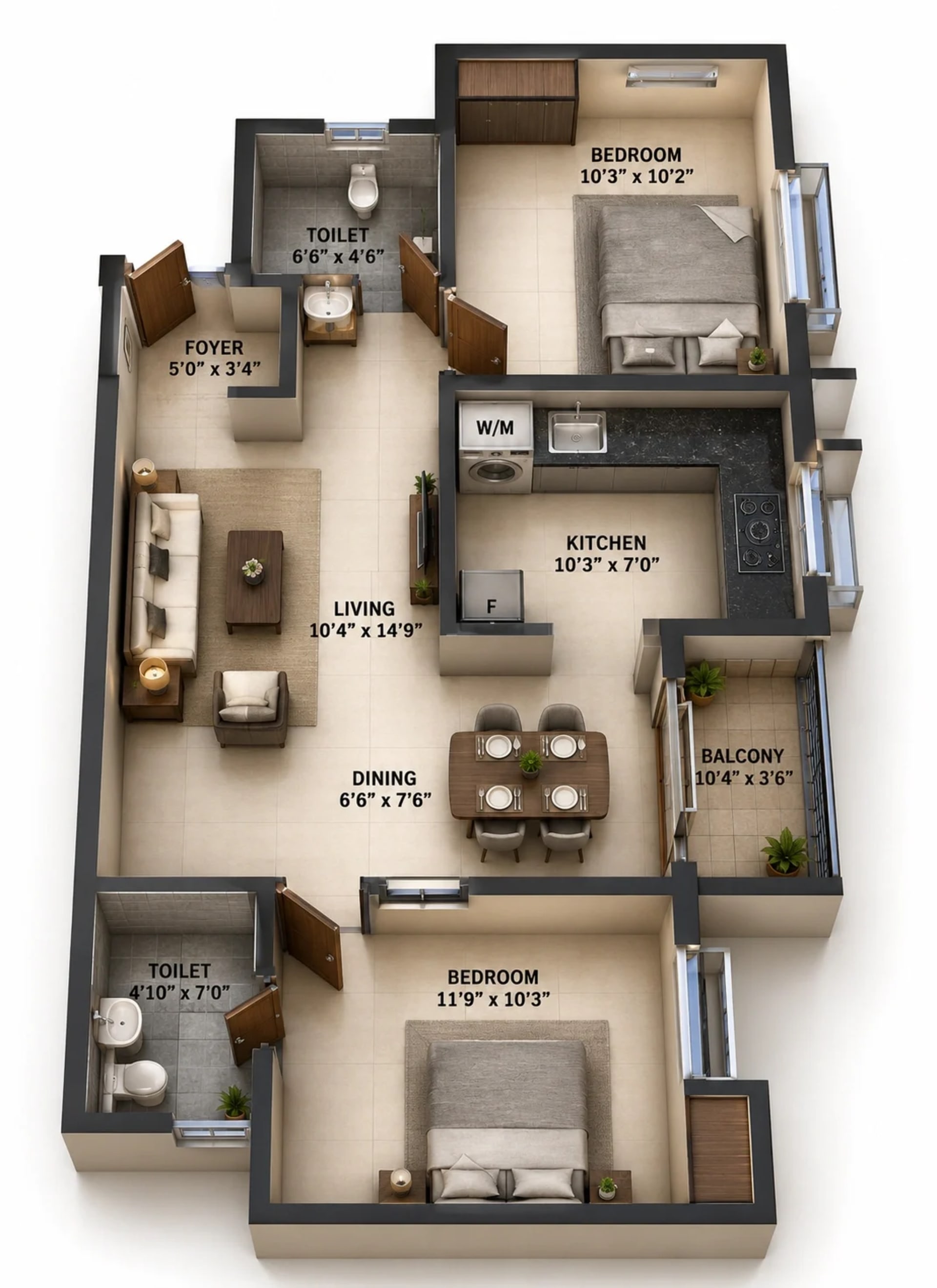 2 BHK Apartment Floor Plan – Sidharth Crown