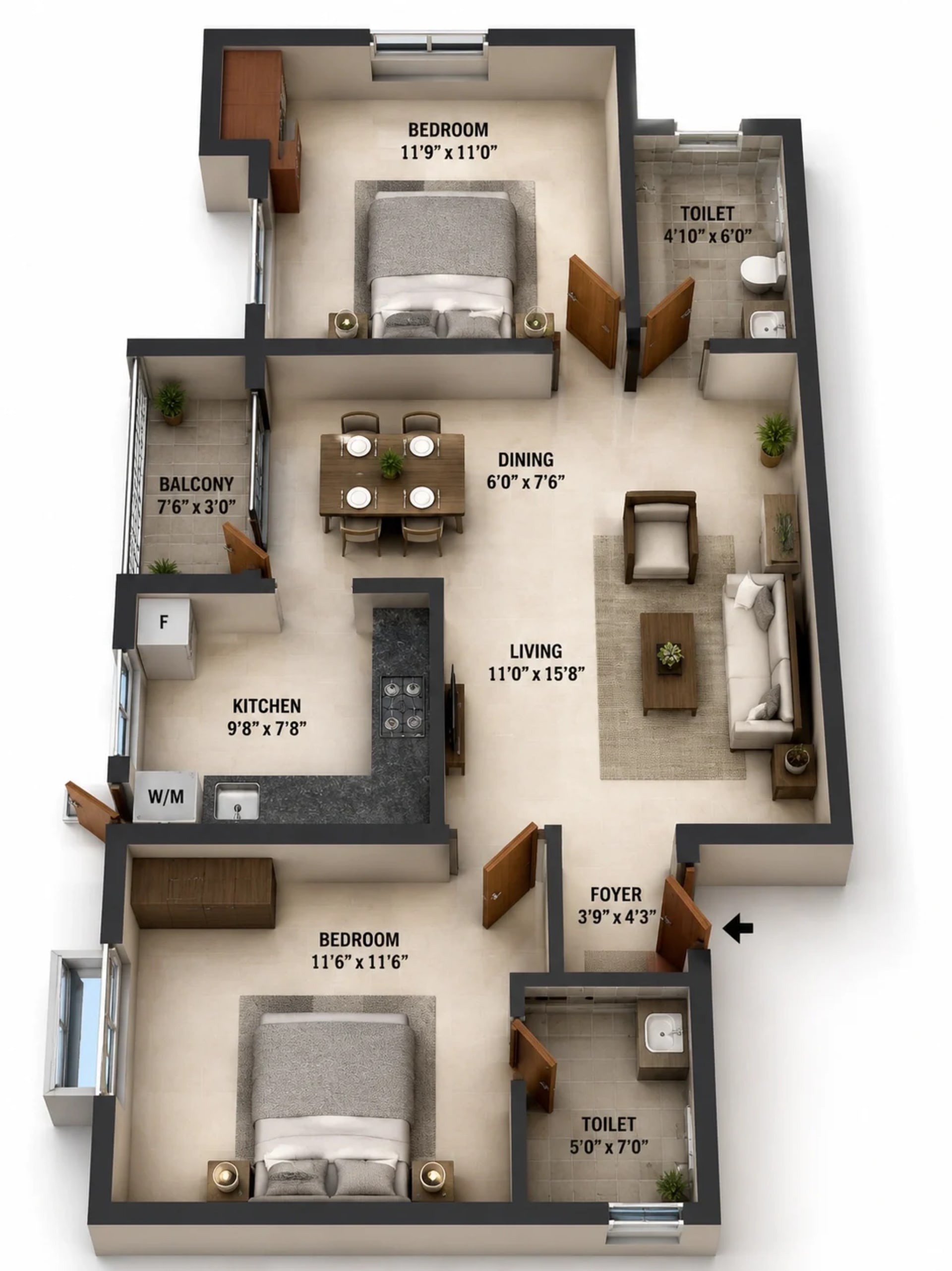 2 BHK Apartment Floor Plan – Sidharth Crown