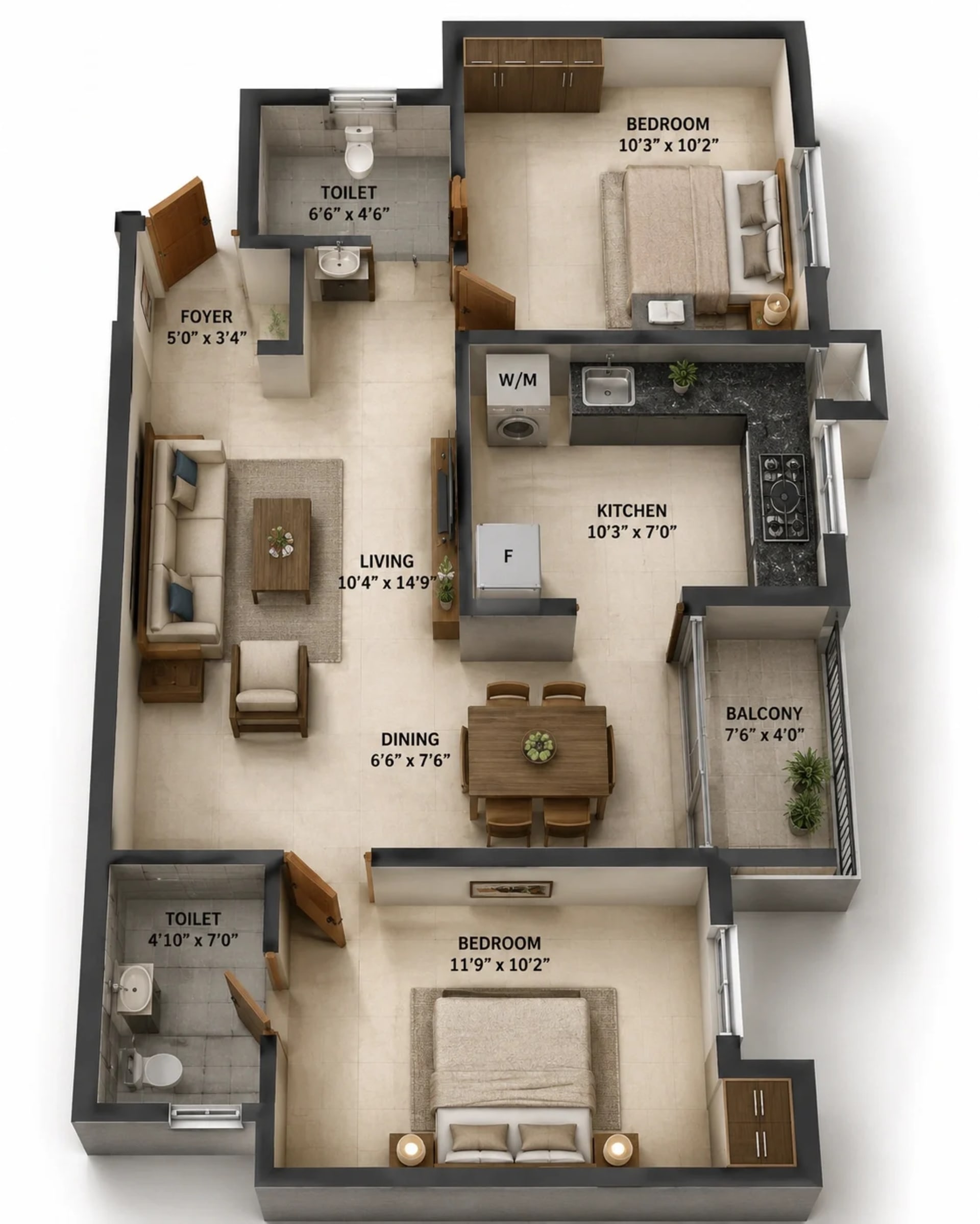 2 BHK Apartment Floor Plan – Sidharth Crown