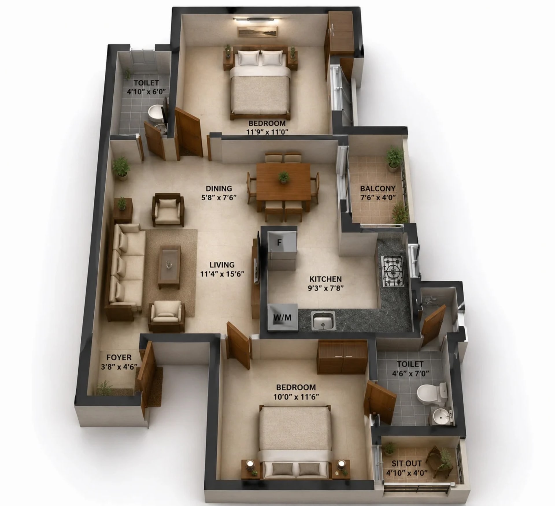 2 BHK Apartment Floor Plan – Sidharth Crown