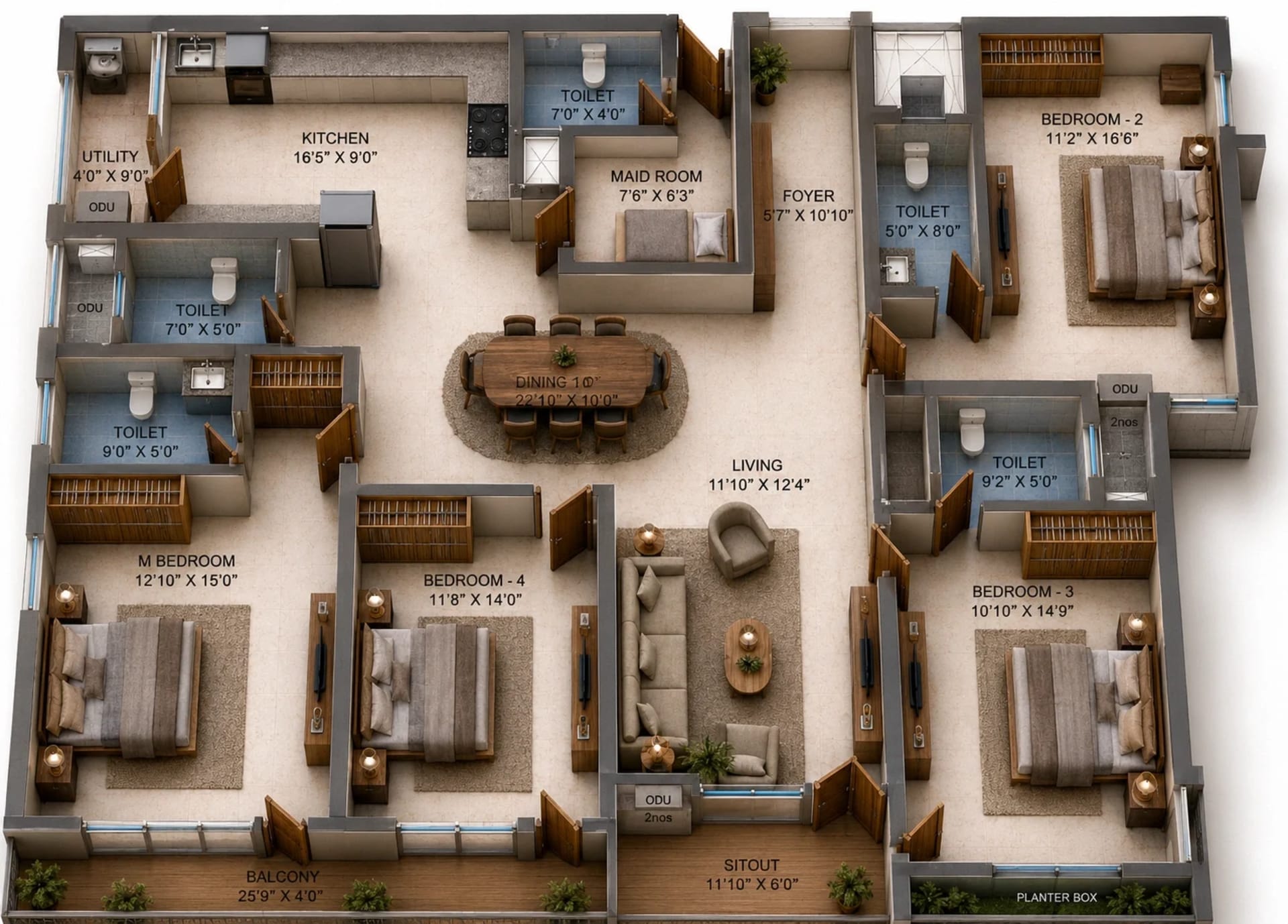 4 BHK Apartment Floor Plan – Sidharth Solitaire