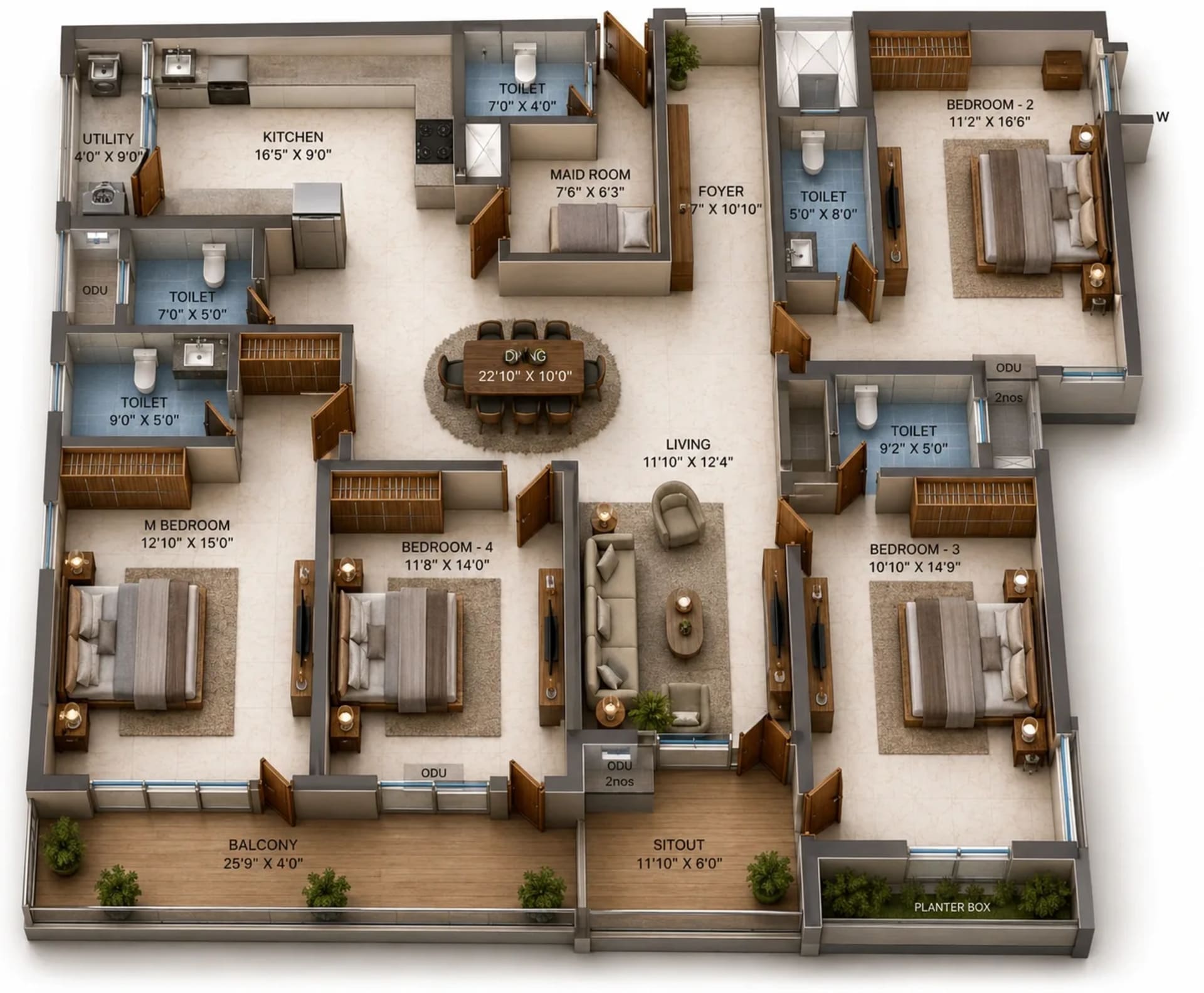 4 BHK Apartment Floor Plan – Sidharth Solitaire