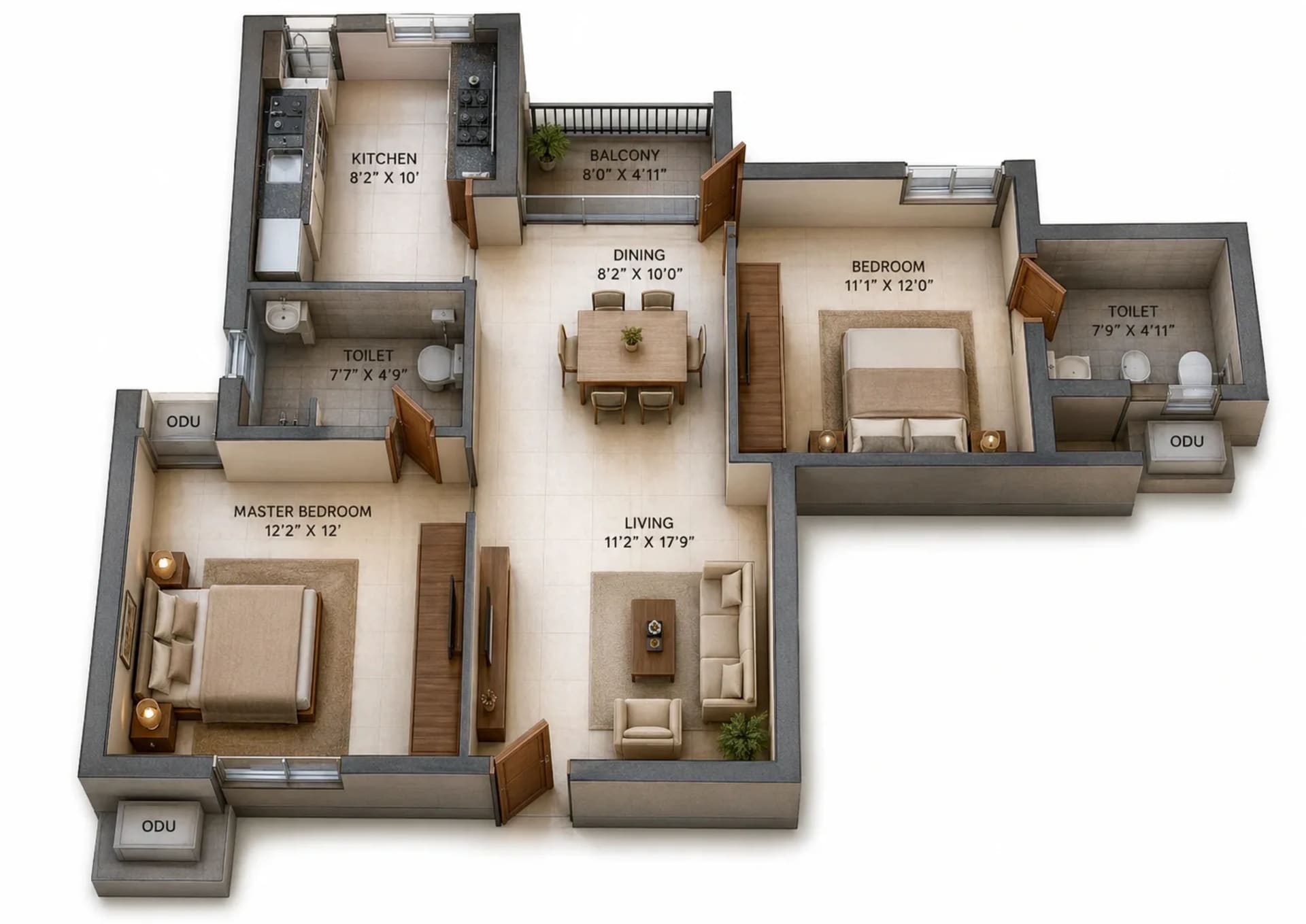 2 BHK Apartment Floor Plan – Sidharth Square
